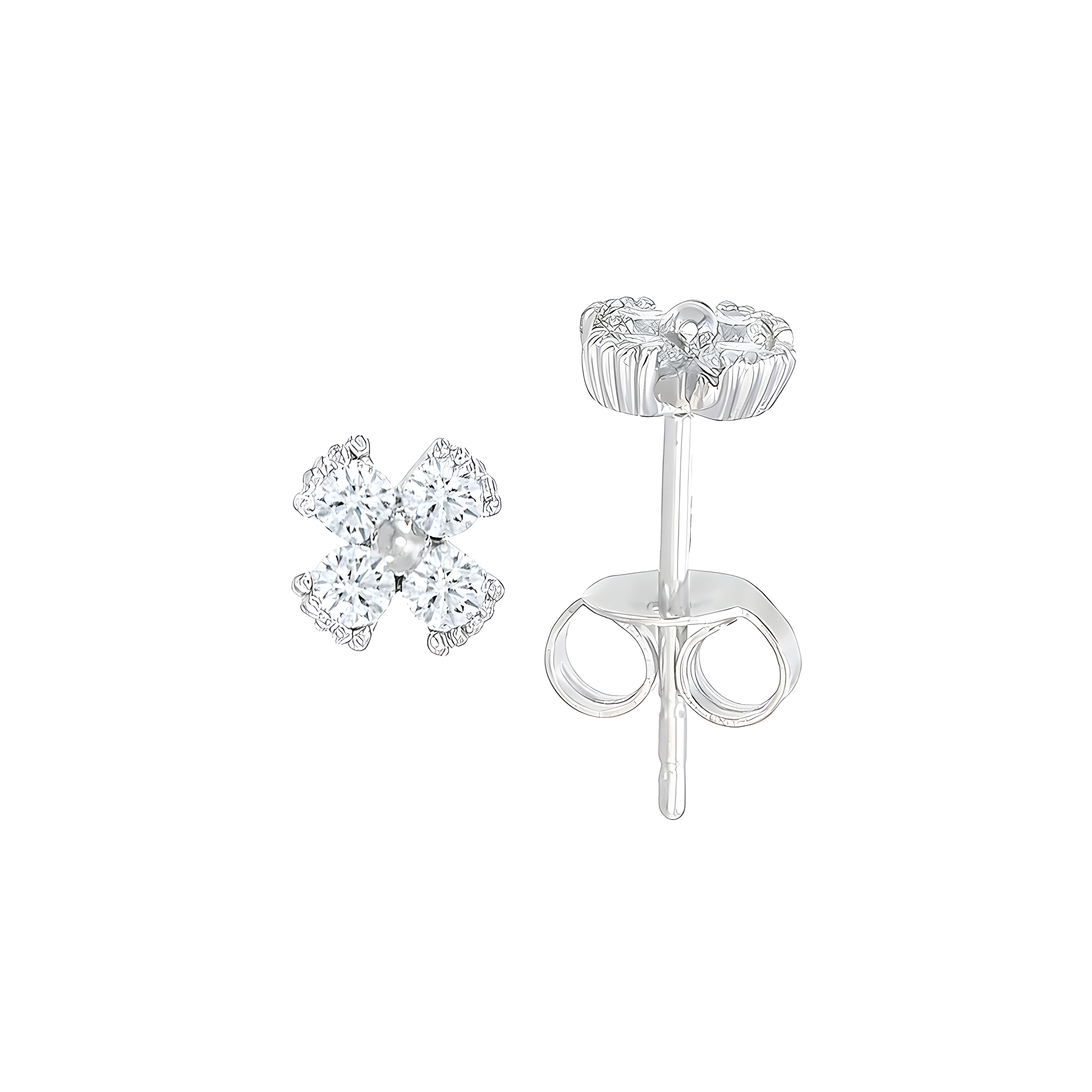 Dainty Floral White Topaz Stud Earrings in 18k White Gold