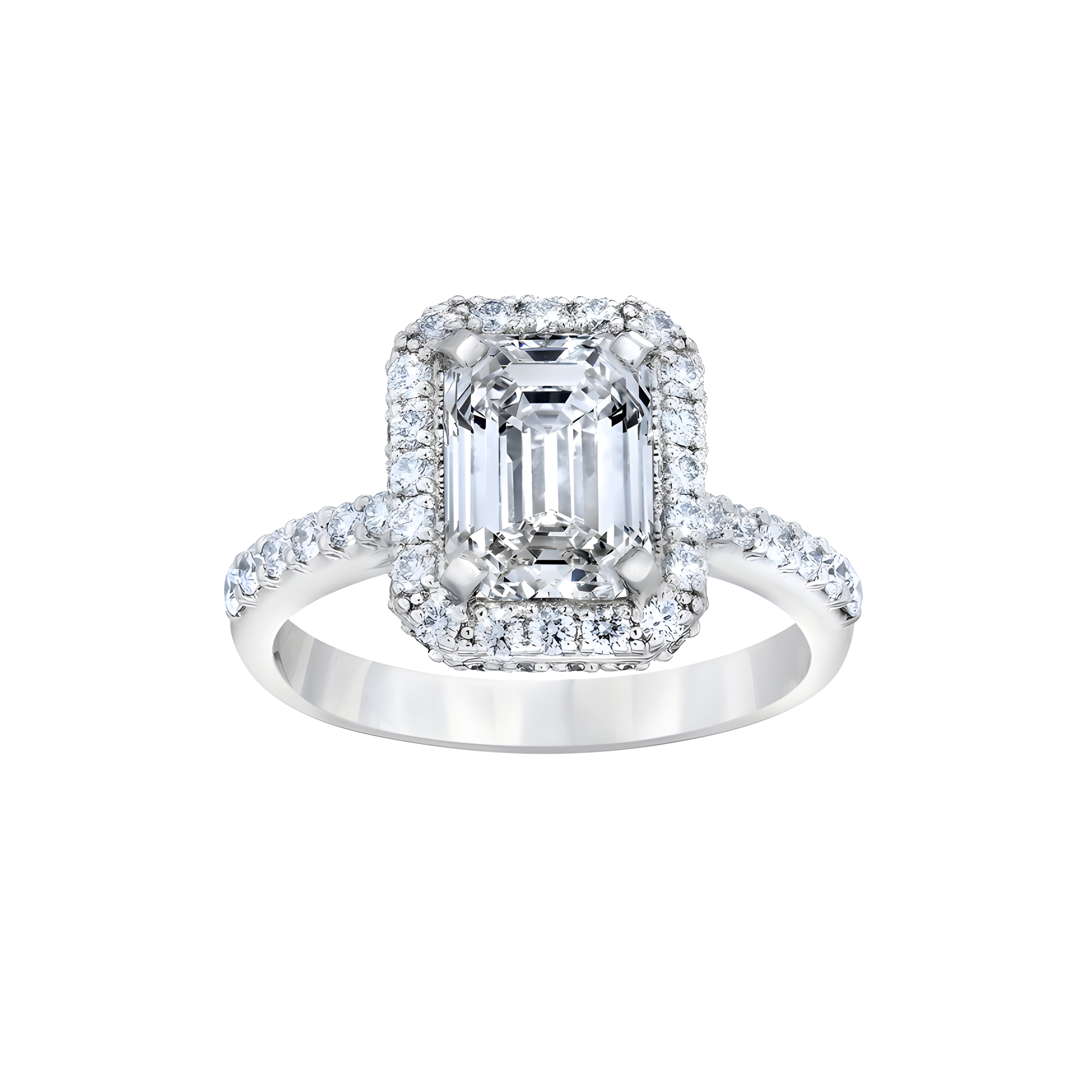 Emerald Cut Diamond Halo Engagement Ring in Platinum
