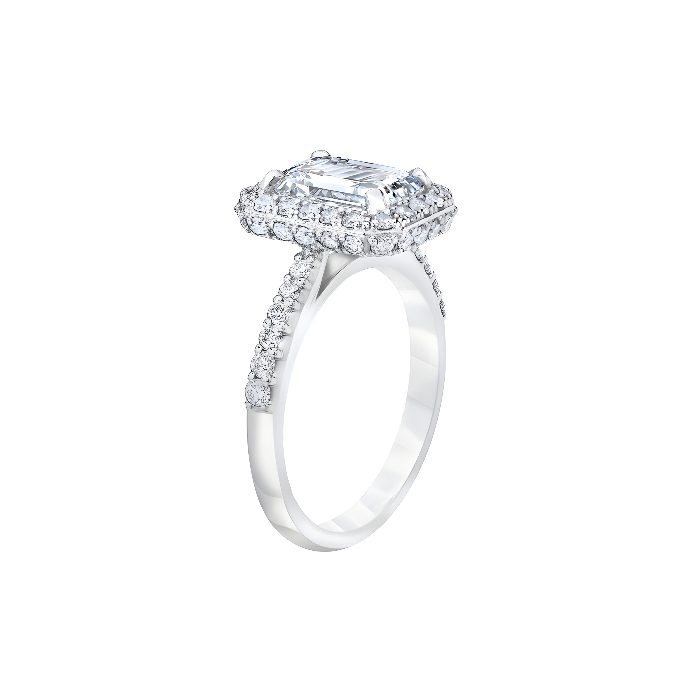 Emerald Cut Diamond Halo Engagement Ring in Platinum