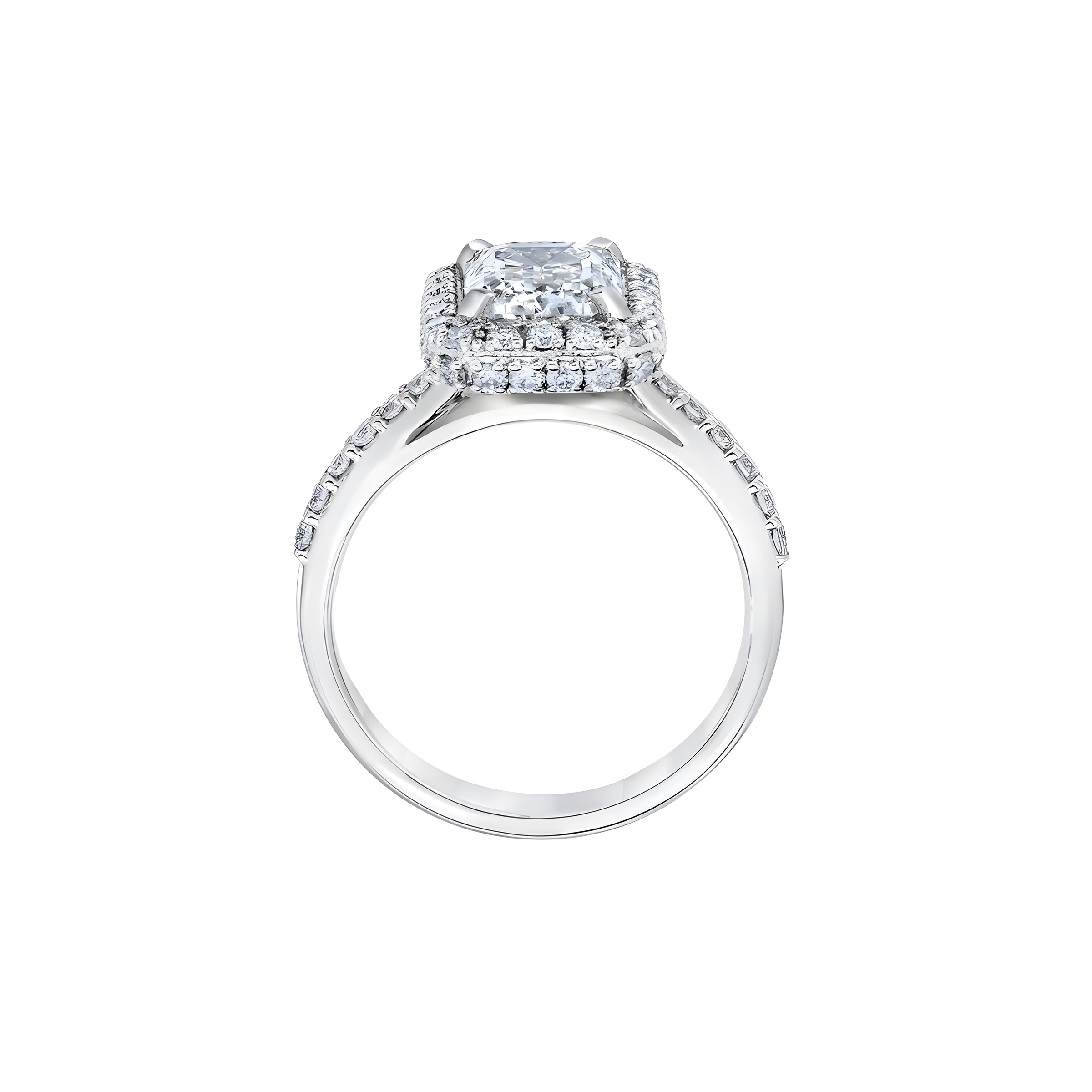 Emerald Cut Diamond Halo Engagement Ring in Platinum