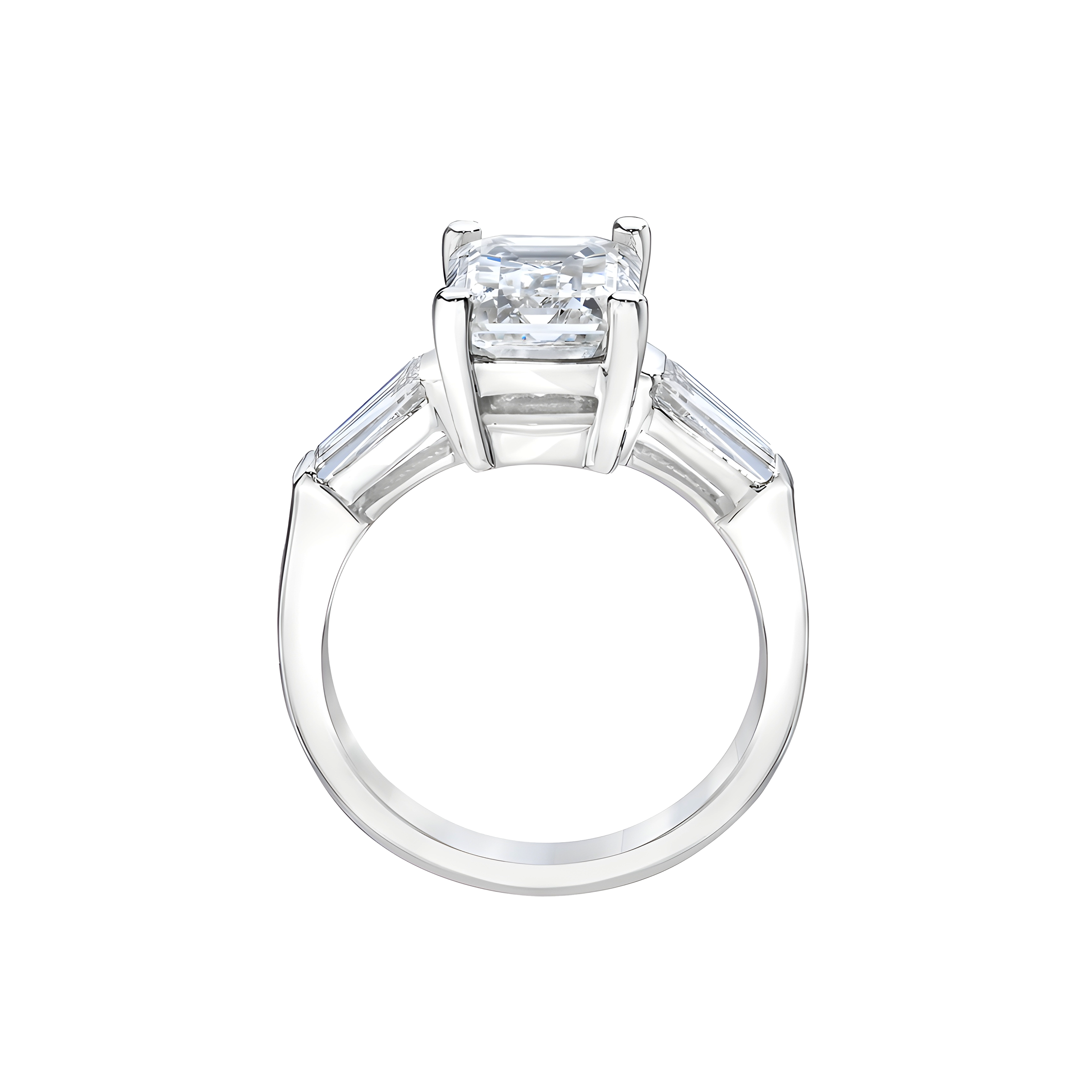 Emerald Cut Diamond Ring with Tapered Baguette Side Stones in Platinum