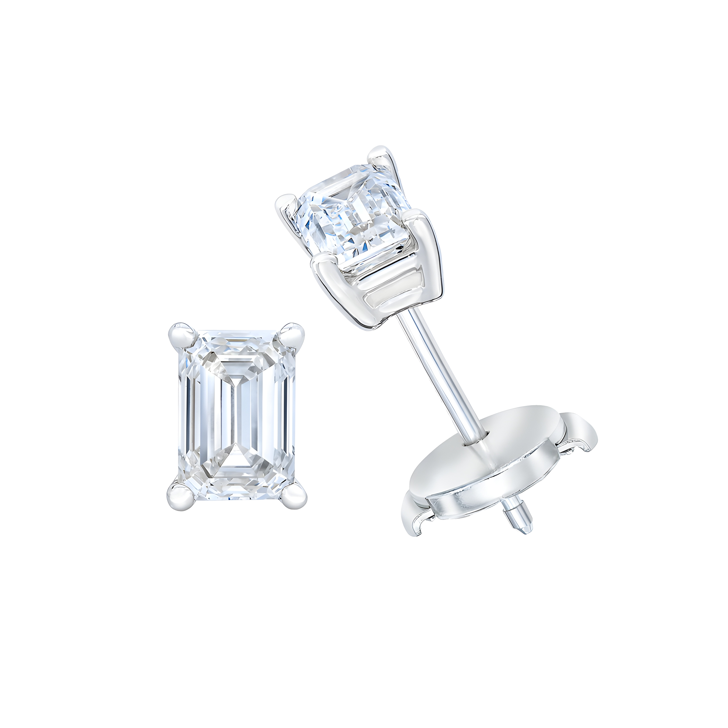 Emerald Cut Diamond Stud Earrings in Platinum