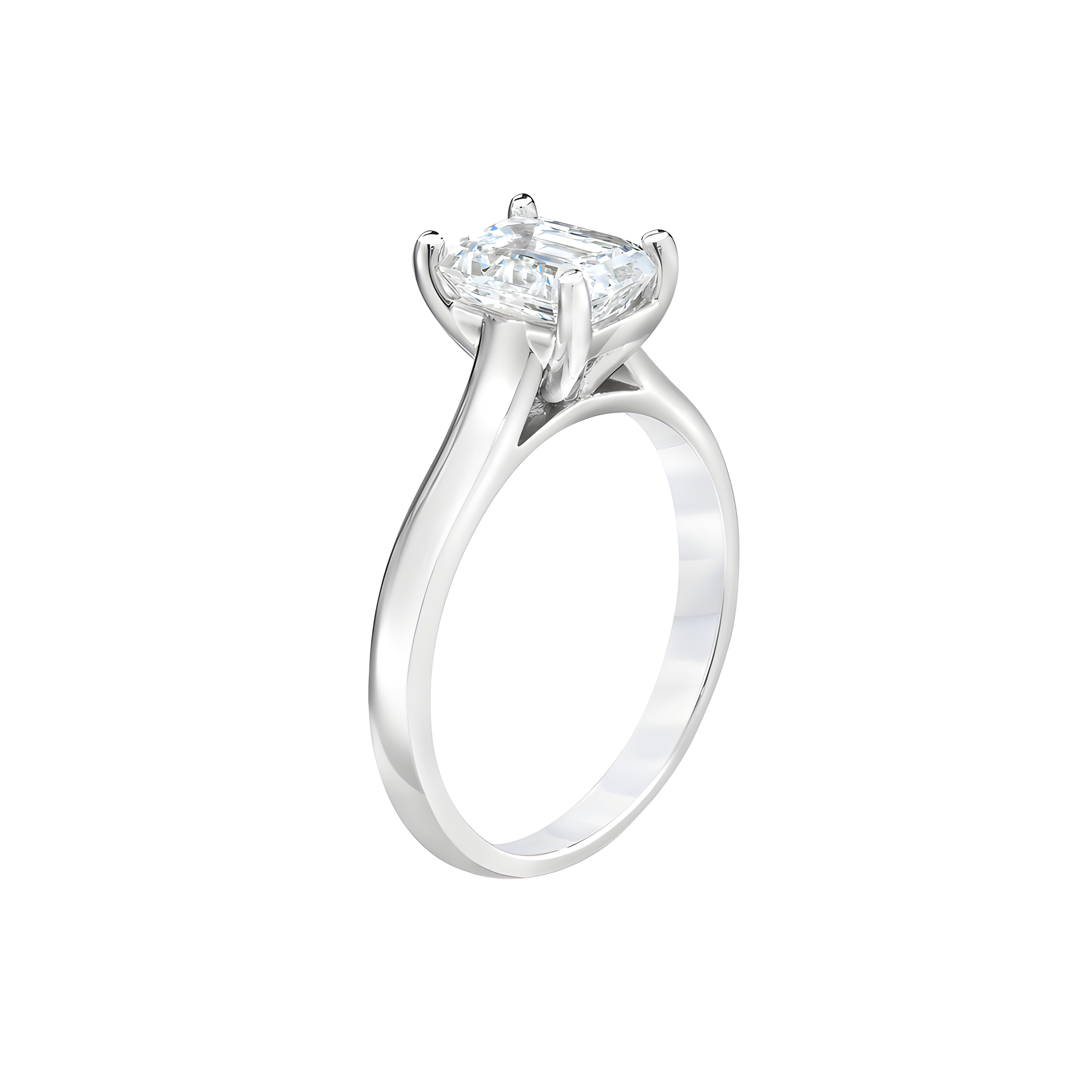 Emerald Cut Solitaire Lab Grown Diamond Engagement Ring in 14k White Gold