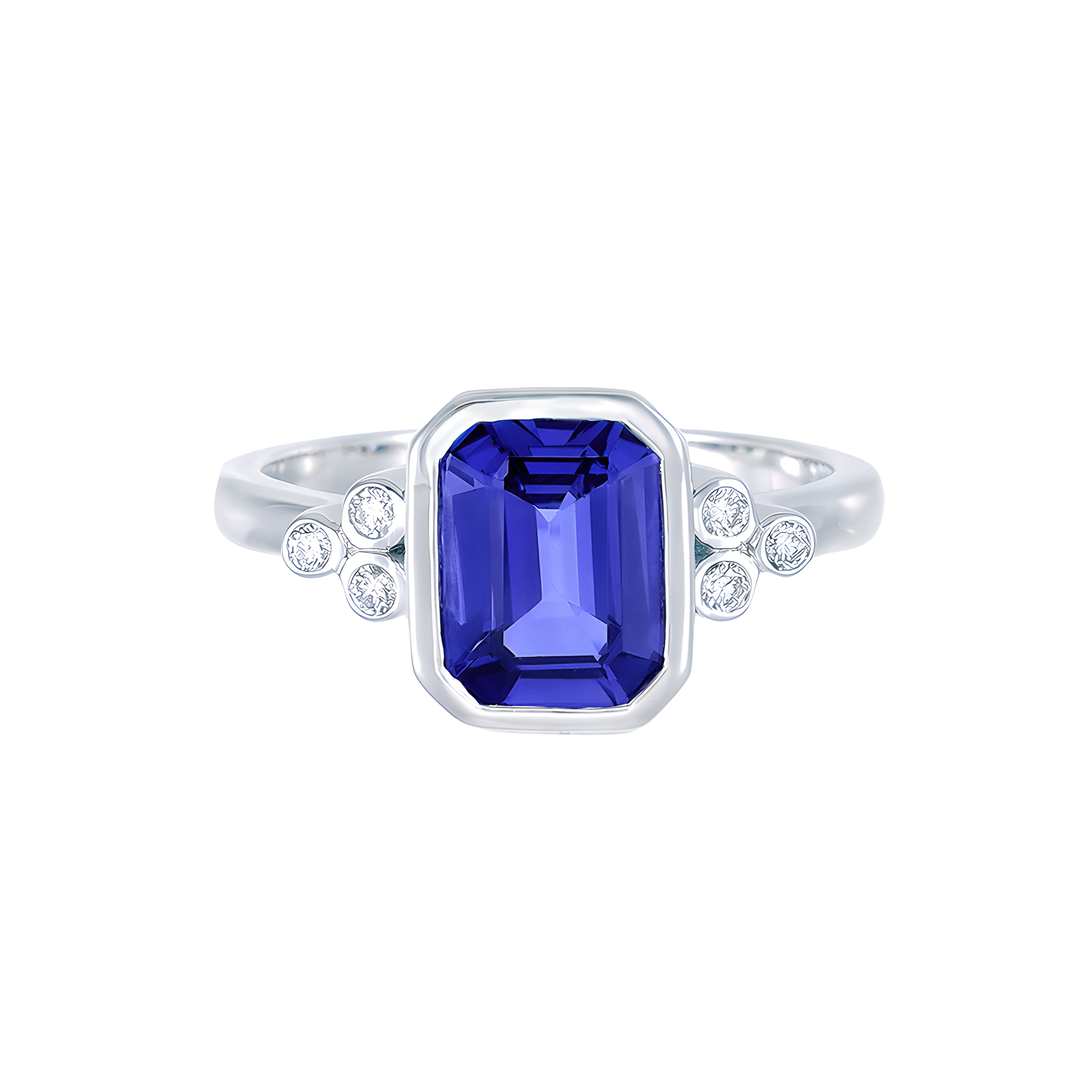 Modern Octagon Tanzanite and Diamond Ring in 18k White Gold