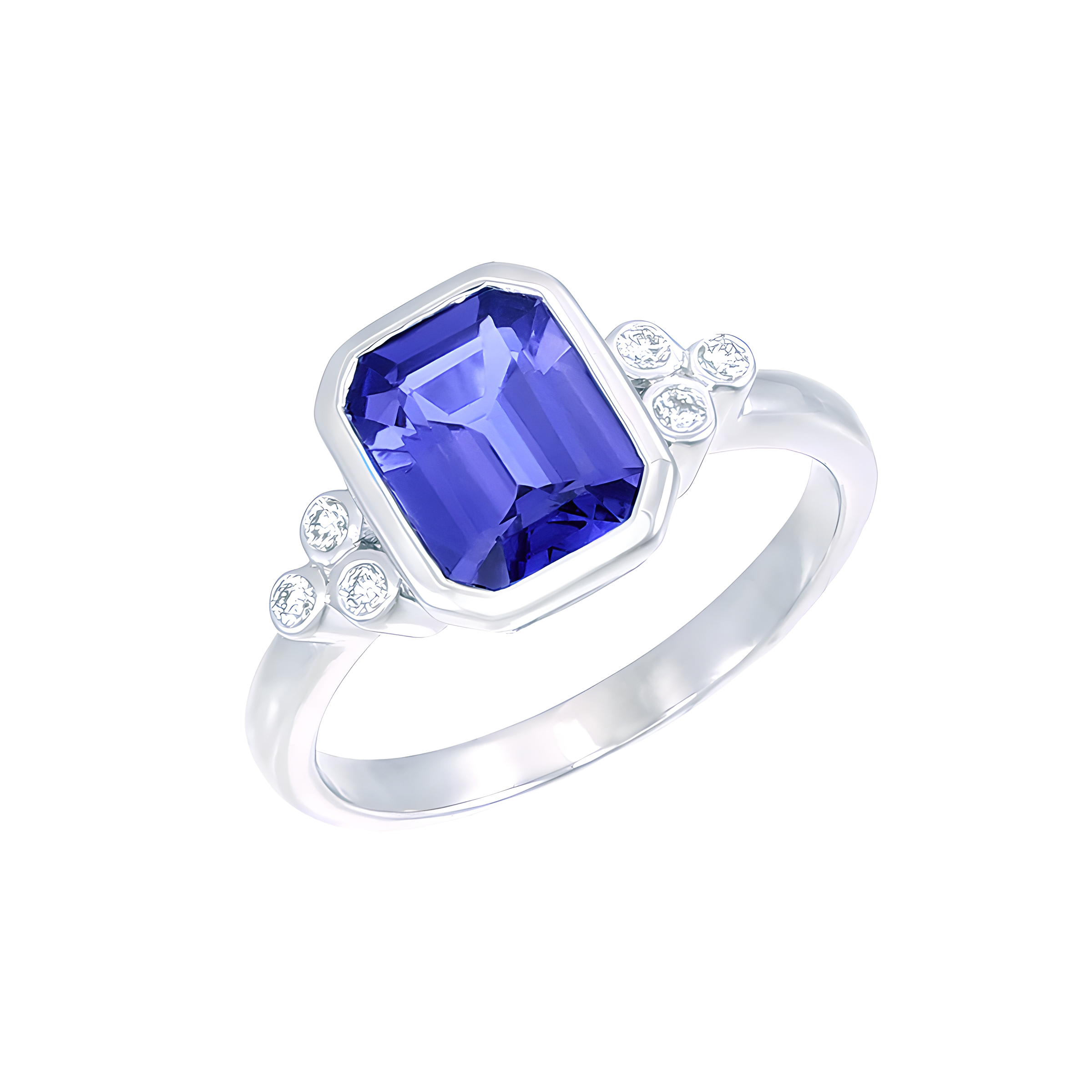 Modern Octagon Tanzanite and Diamond Ring in 18k White Gold
