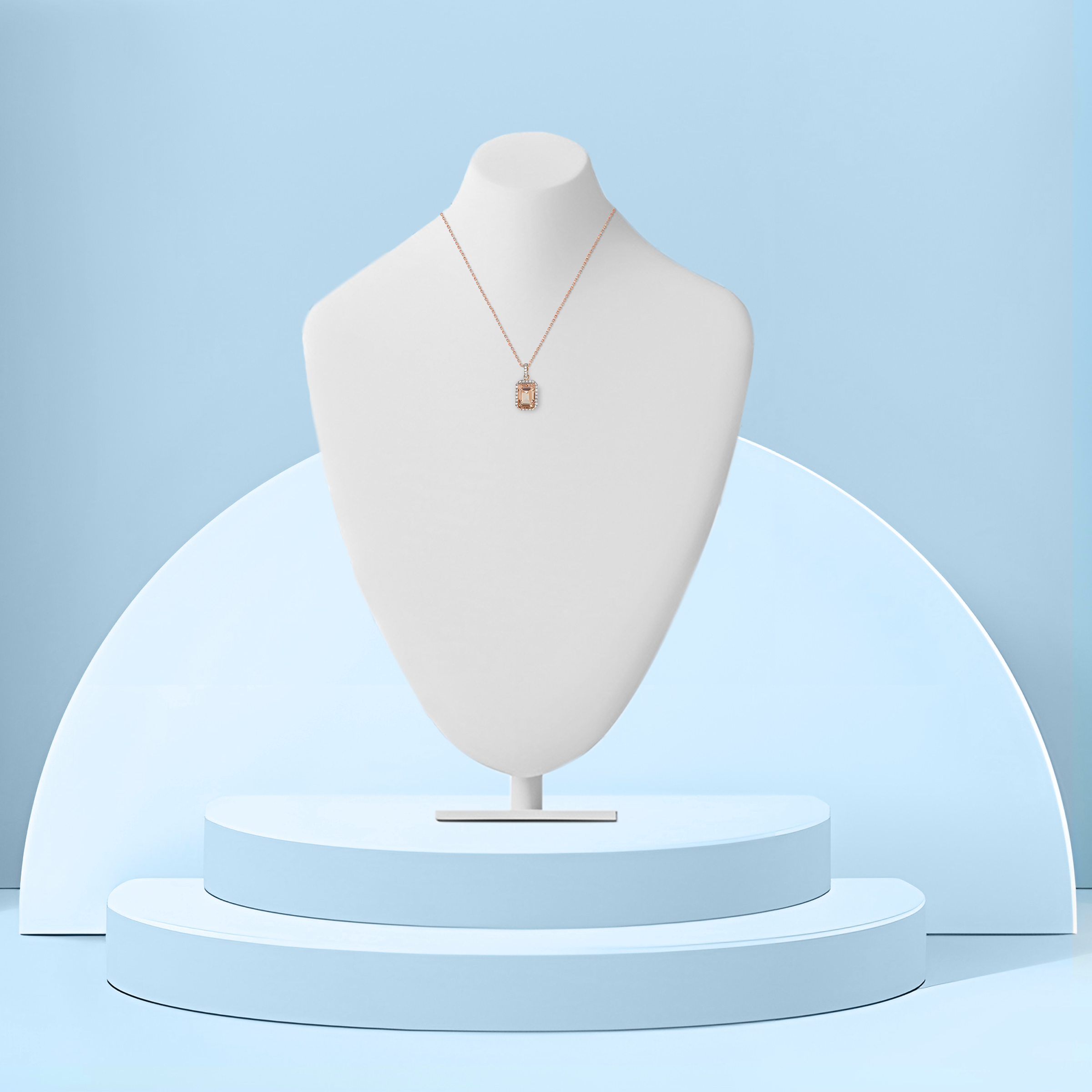 Morganite and Diamond Halo Pendant Necklace in 18k Rose Gold for Women
