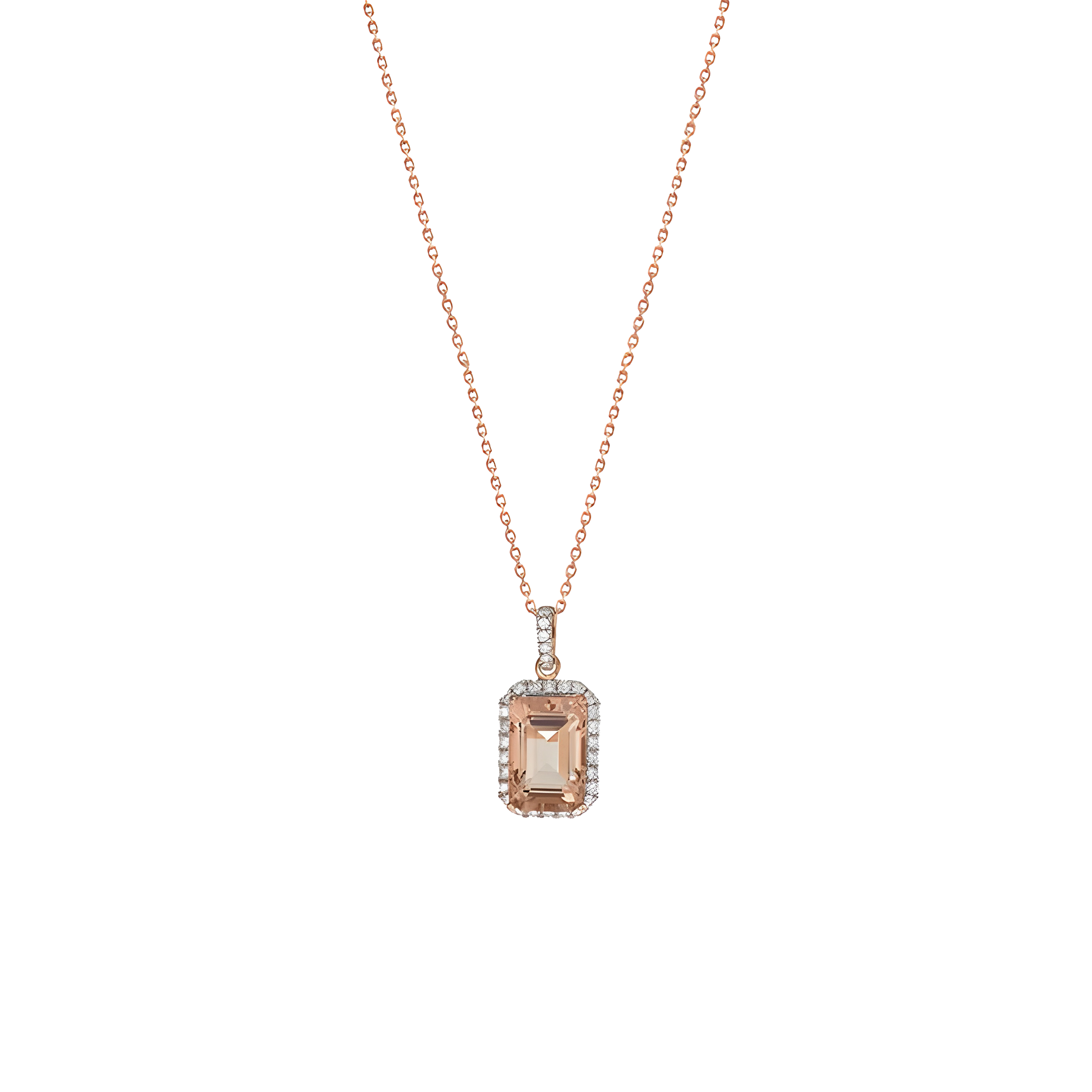 Morganite and Diamond Halo Pendant Necklace in 18k Rose Gold for Women