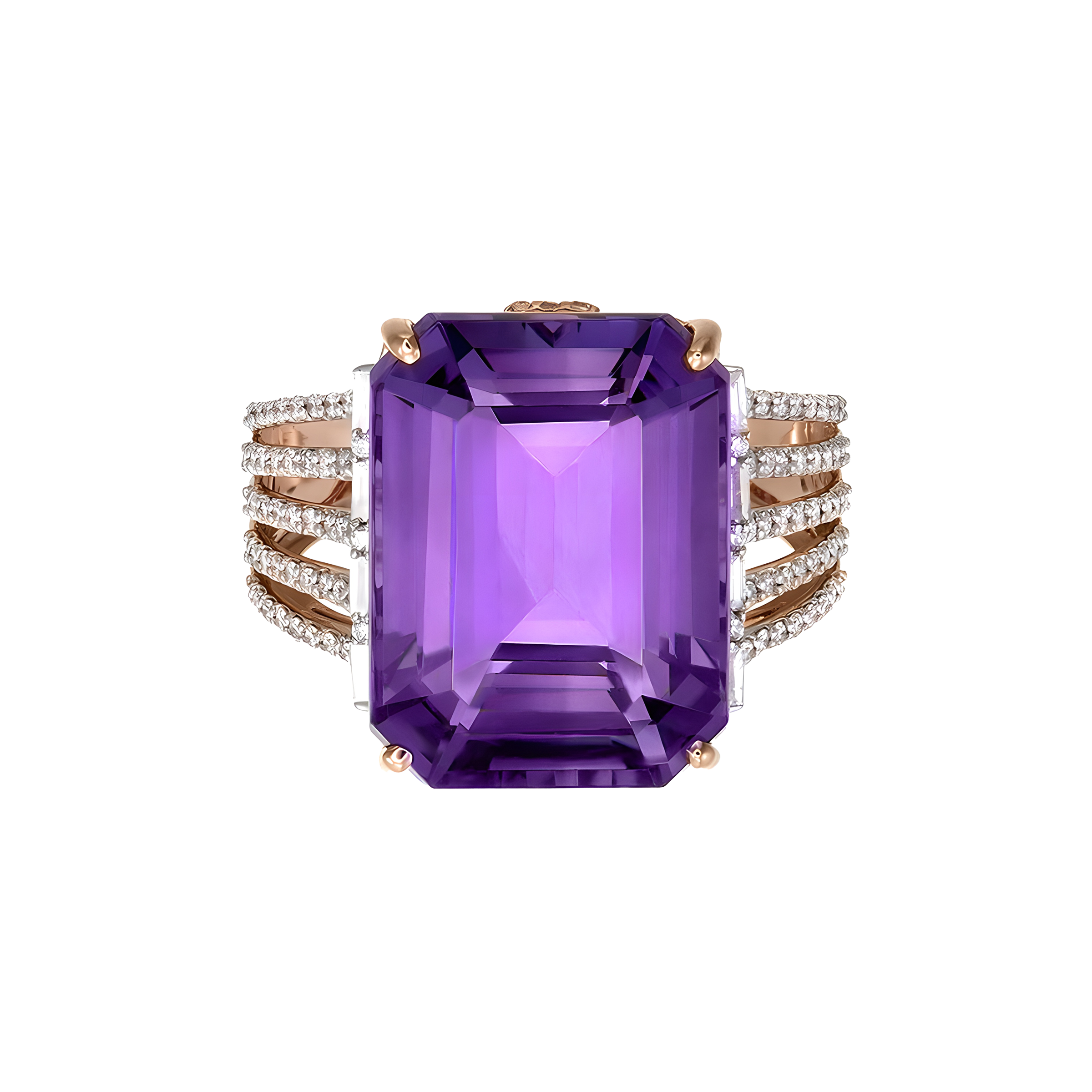 Octagon Amethyst and Diamond Split Ring in 18k Rose Gold