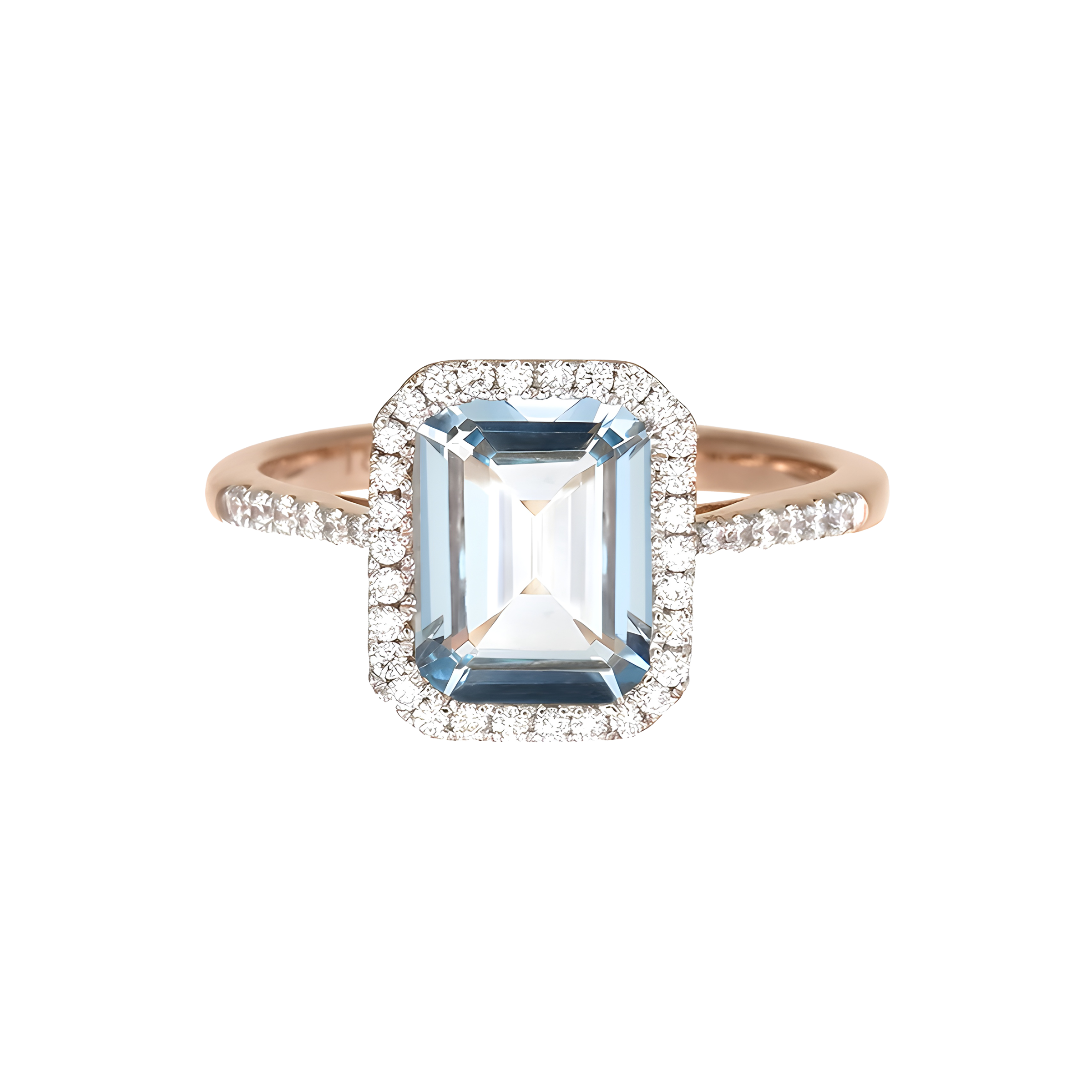 Octagon Aquamarine and Diamond Halo Ring for Women in 18k Rose Gold