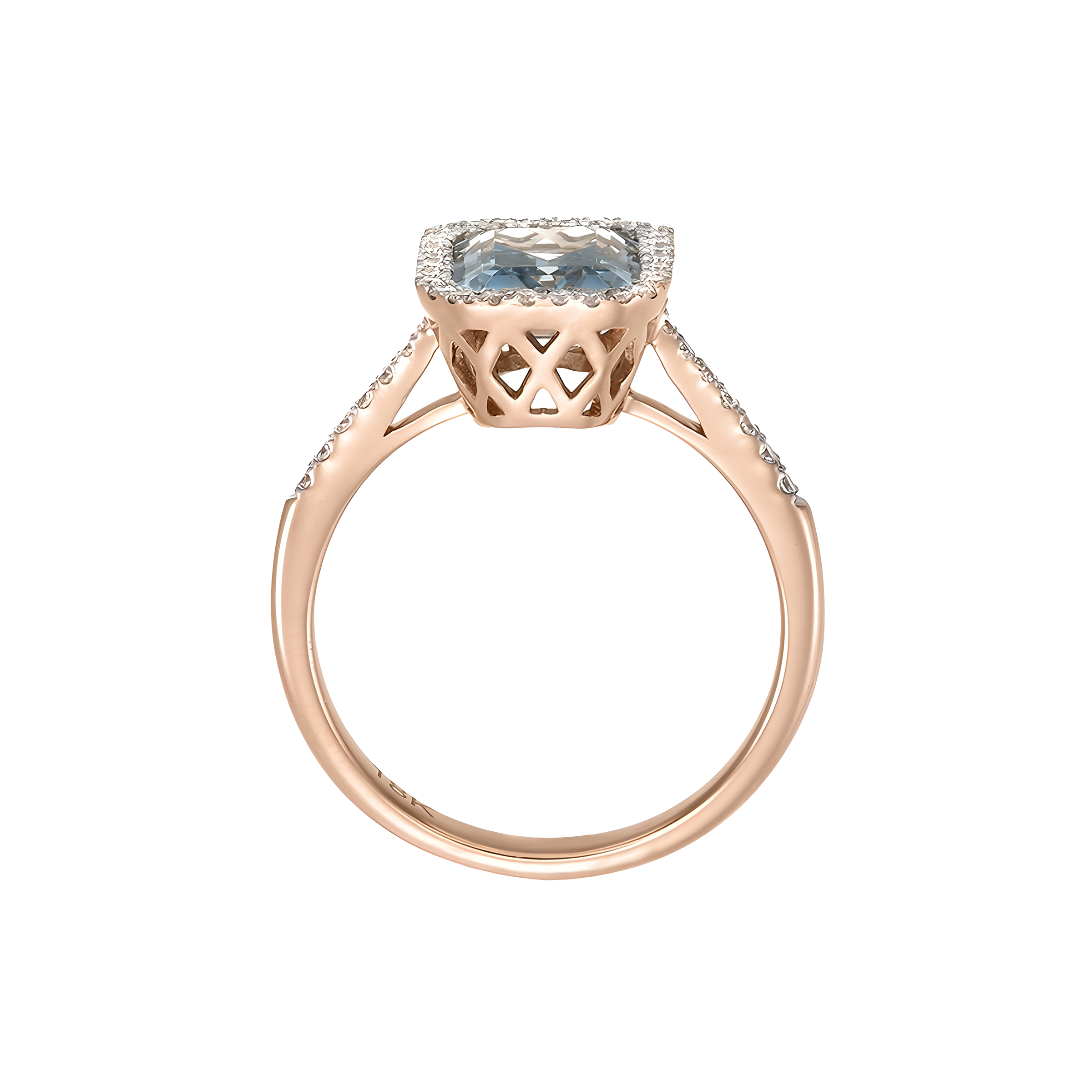 Octagon Aquamarine and Diamond Halo Ring for Women in 18k Rose Gold