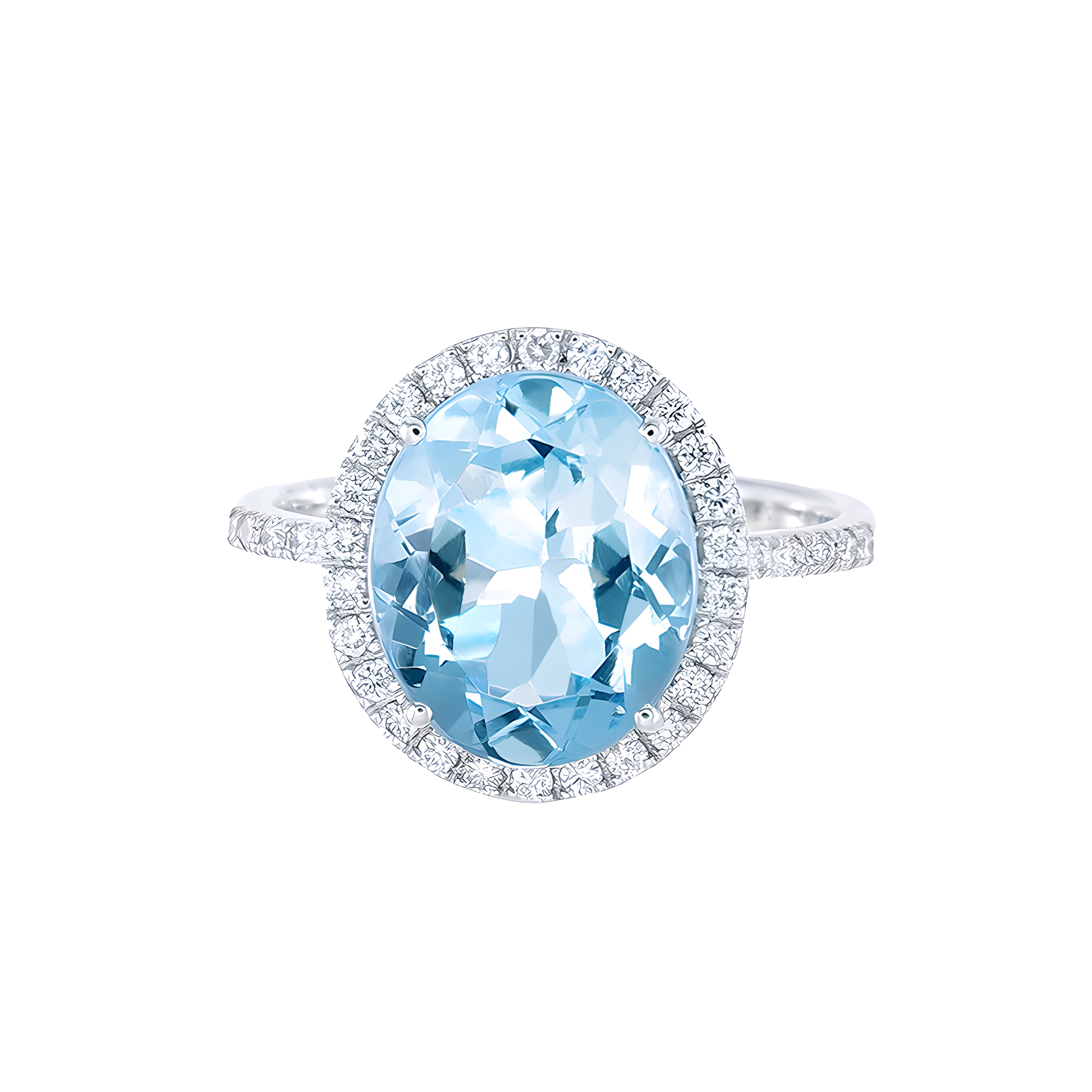 Oval Aquamarine and Diamond Halo Ring in 18k White Gold for Women