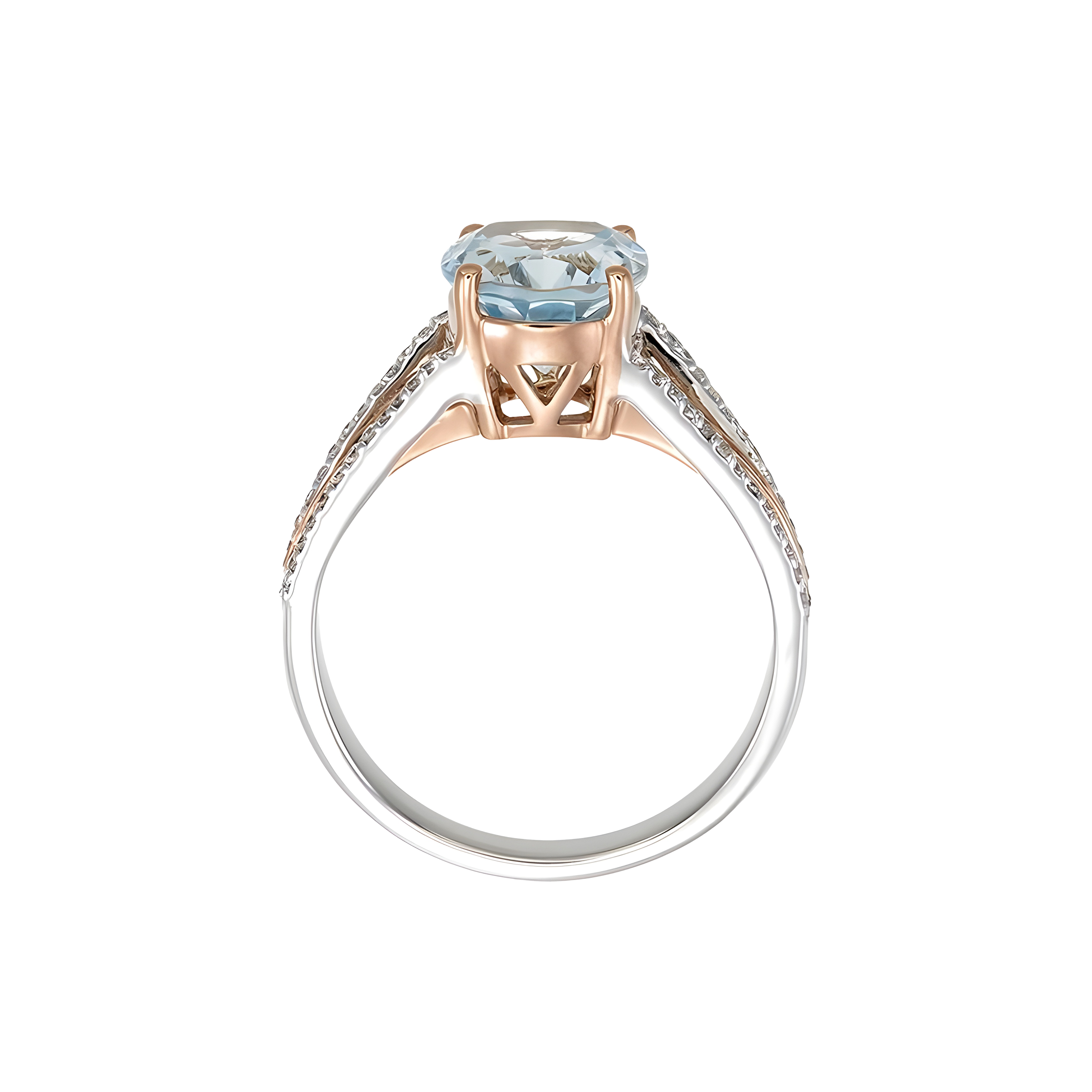 Oval Aquamarine and Diamond Split Ring in 18k Two Tone Gold
