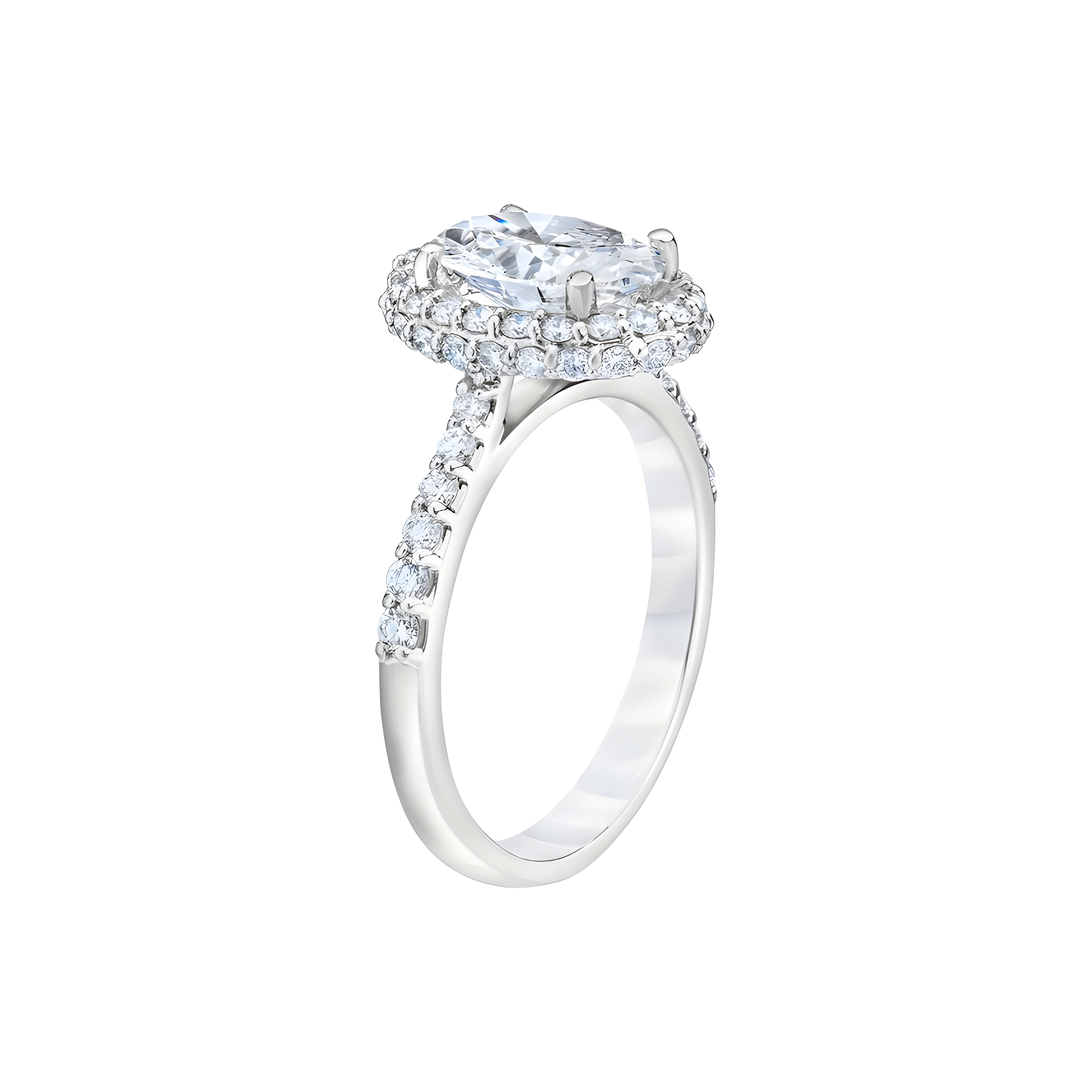 Oval Shaped Diamond Halo Engagement Ring in Platinum