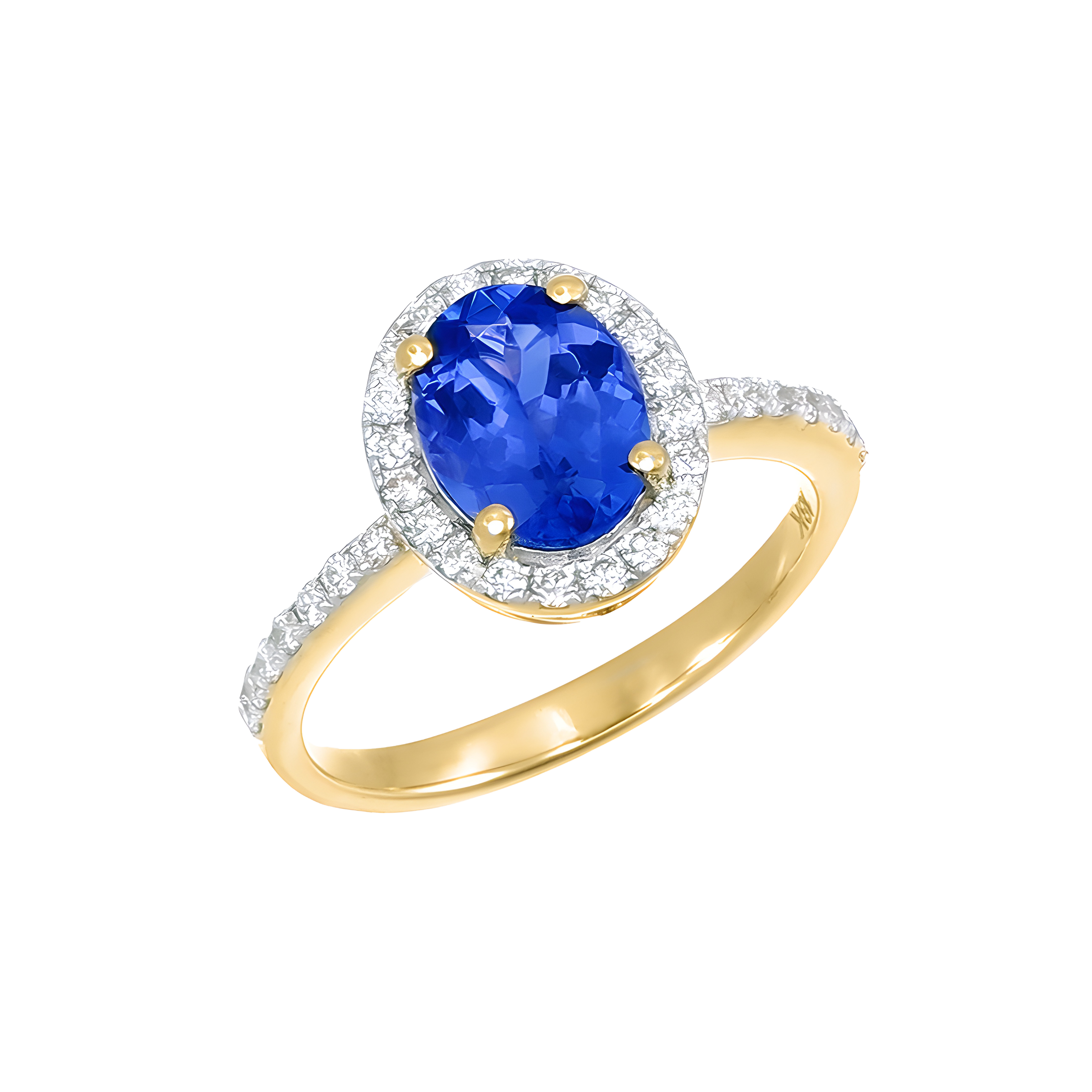 Oval Tanzanite and Diamond Halo Ring in 18k Yellow Gold