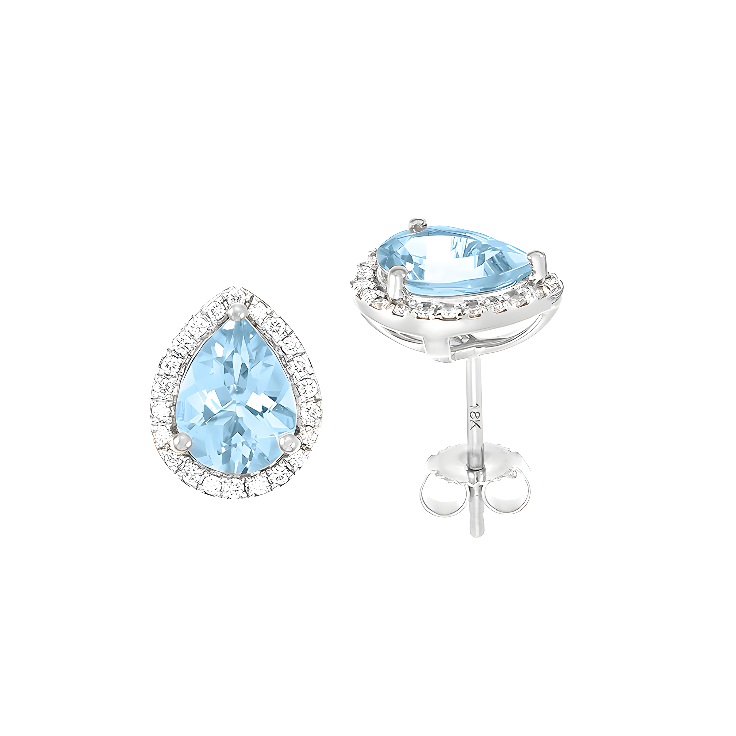 Pear Aquamarine And Diamond Halo Stud Earrings in 18k White Gold