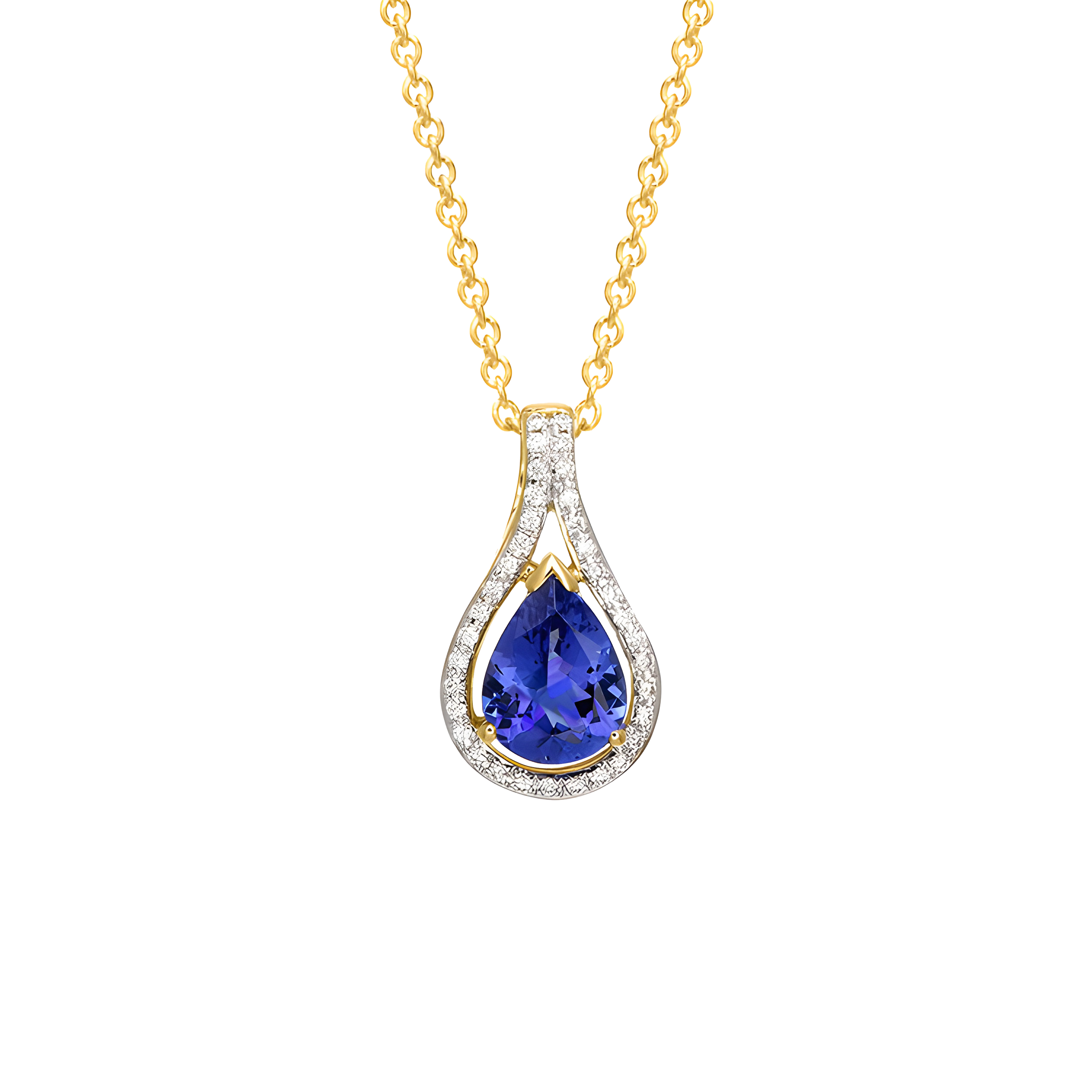 Pear Shaped Tanzanite and Diamond Pendent Necklace in 18k Yellow Gold