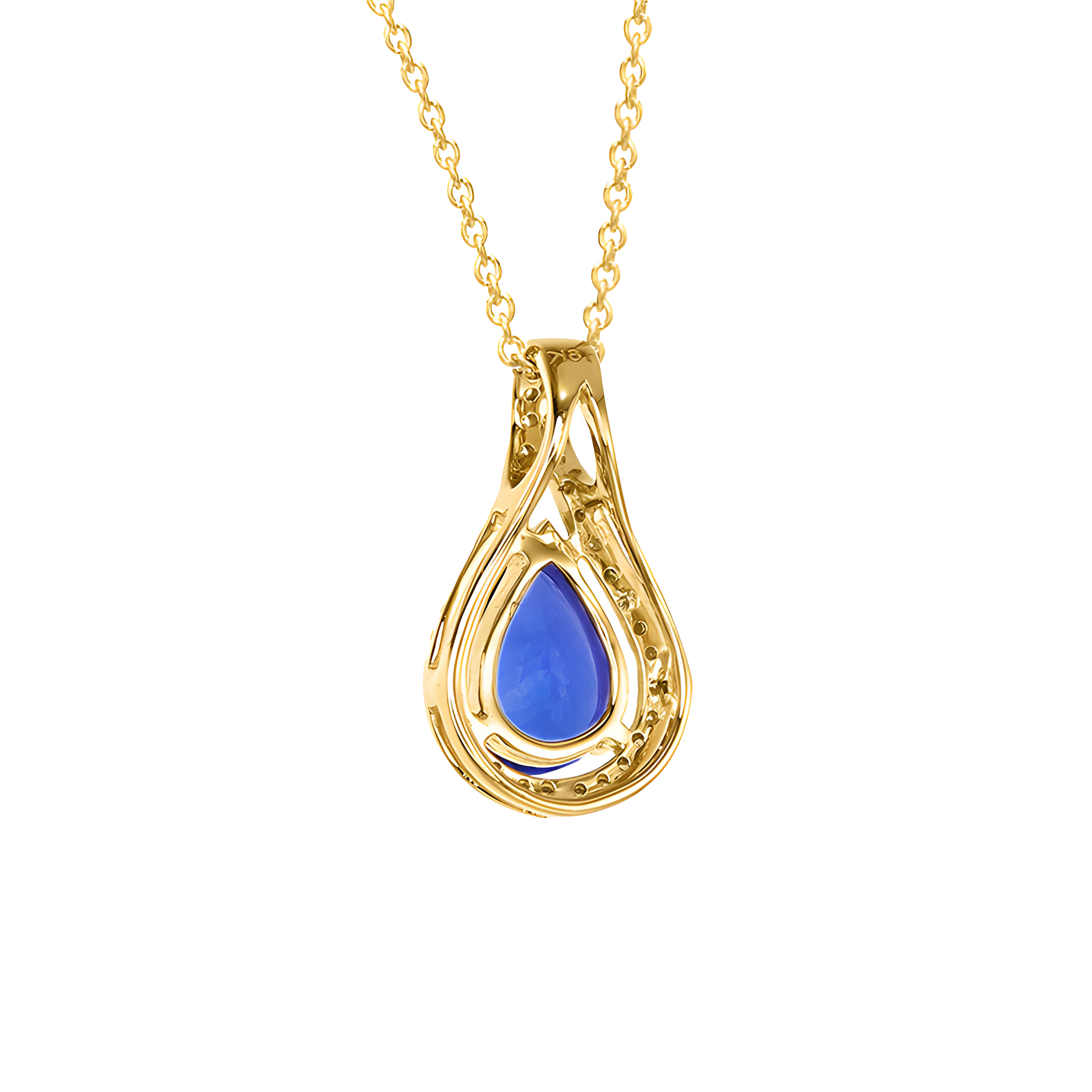 Pear Shaped Tanzanite and Diamond Pendent Necklace in 18k Yellow Gold
