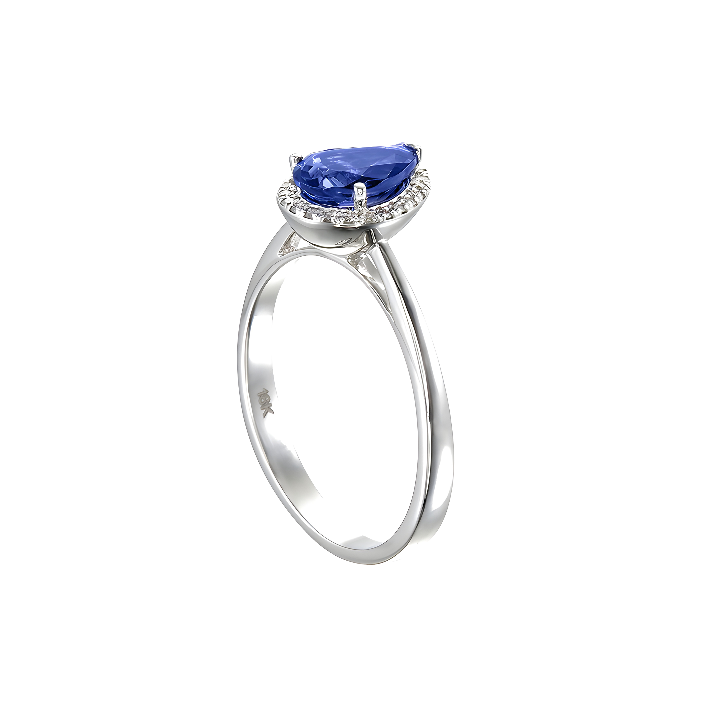 Pear Tanzanite and Diamond Halo Ring in 18k White Gold
