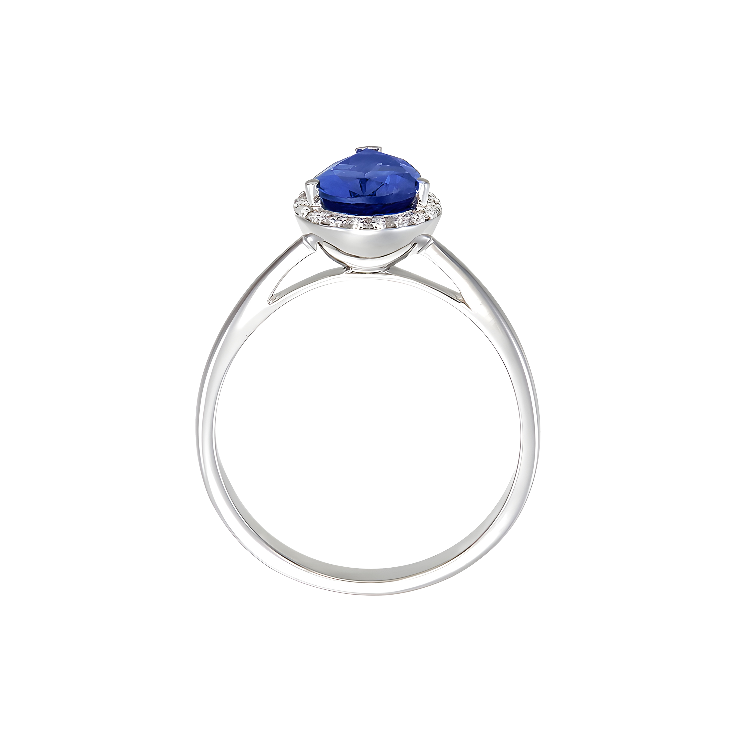 Pear Tanzanite and Diamond Halo Ring in 18k White Gold