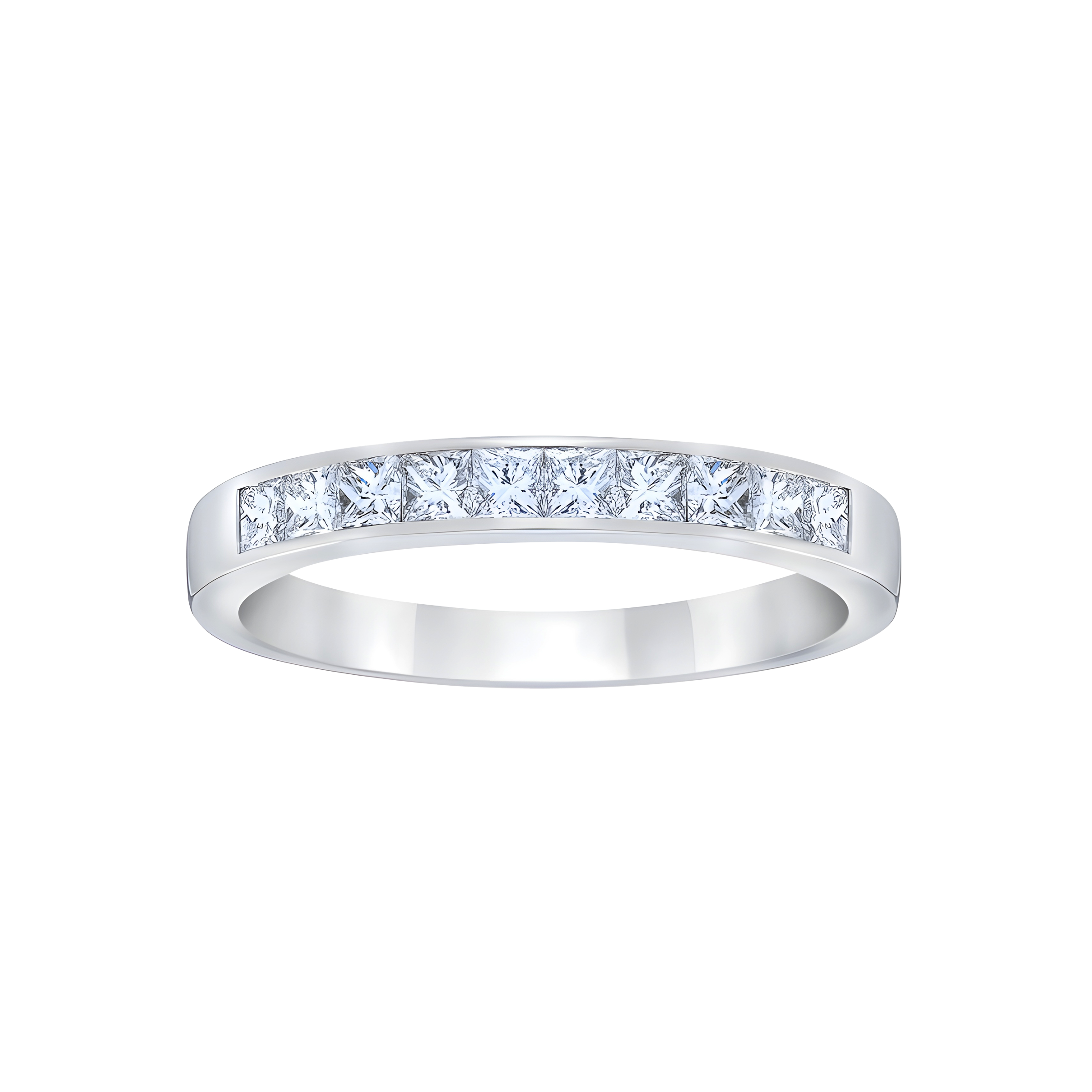 Princess Cut Diamond Channel Set Wedding Band in 18k White Gold