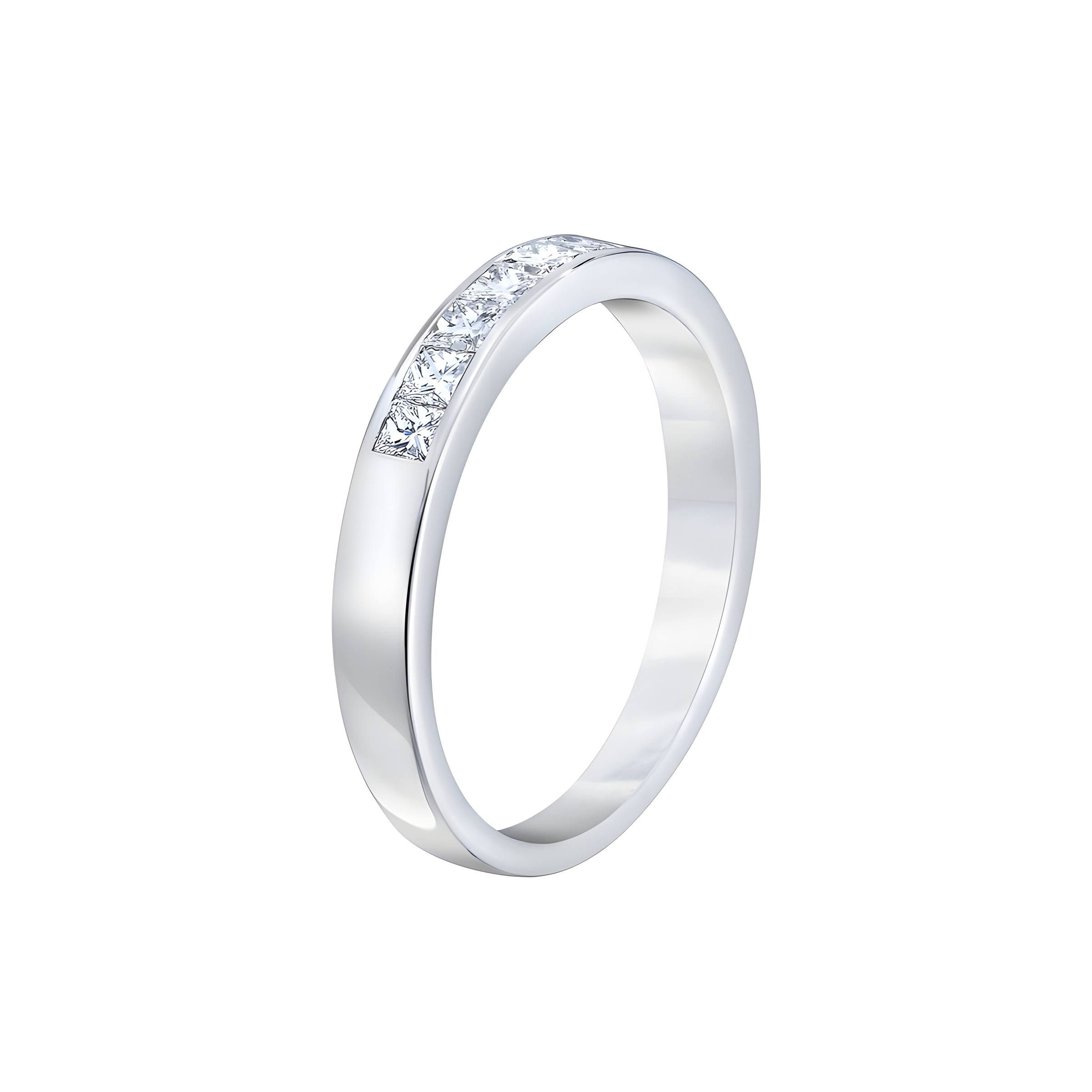 Princess Cut Diamond Channel Set Wedding Band in 18k White Gold