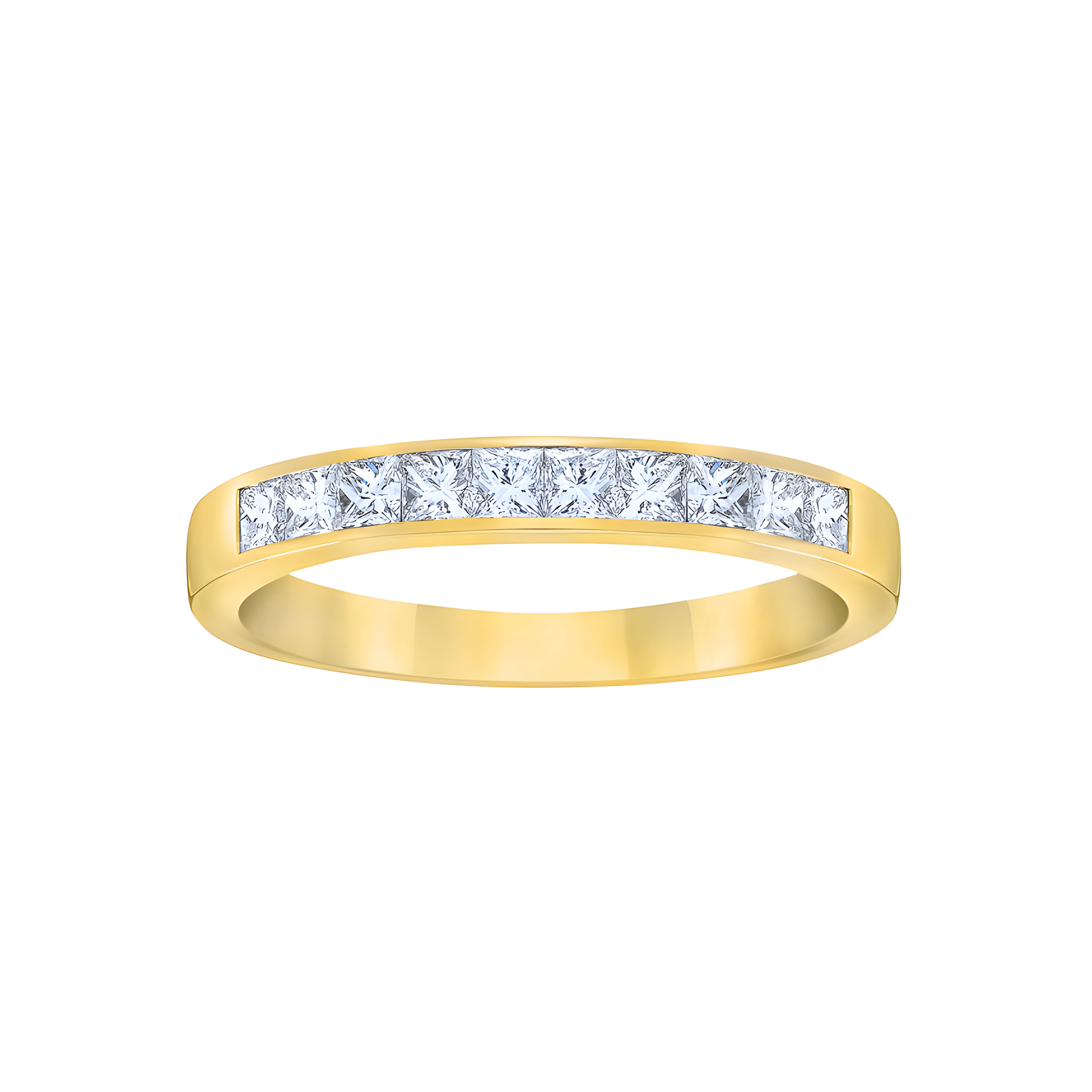 Princess Cut Diamond Channel Set Wedding Band in 18k Yellow Gold