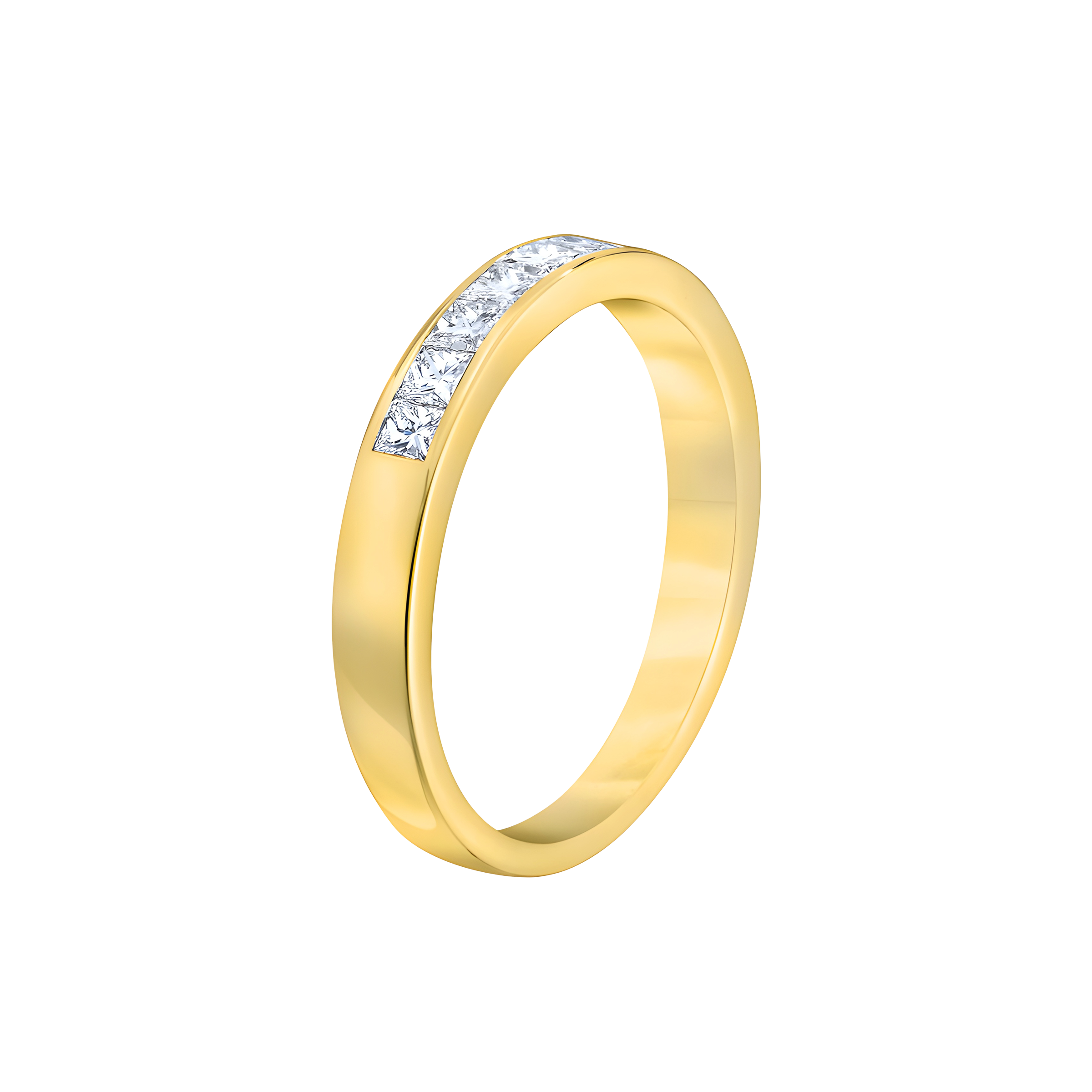Princess Cut Diamond Channel Set Wedding Band in 18k Yellow Gold