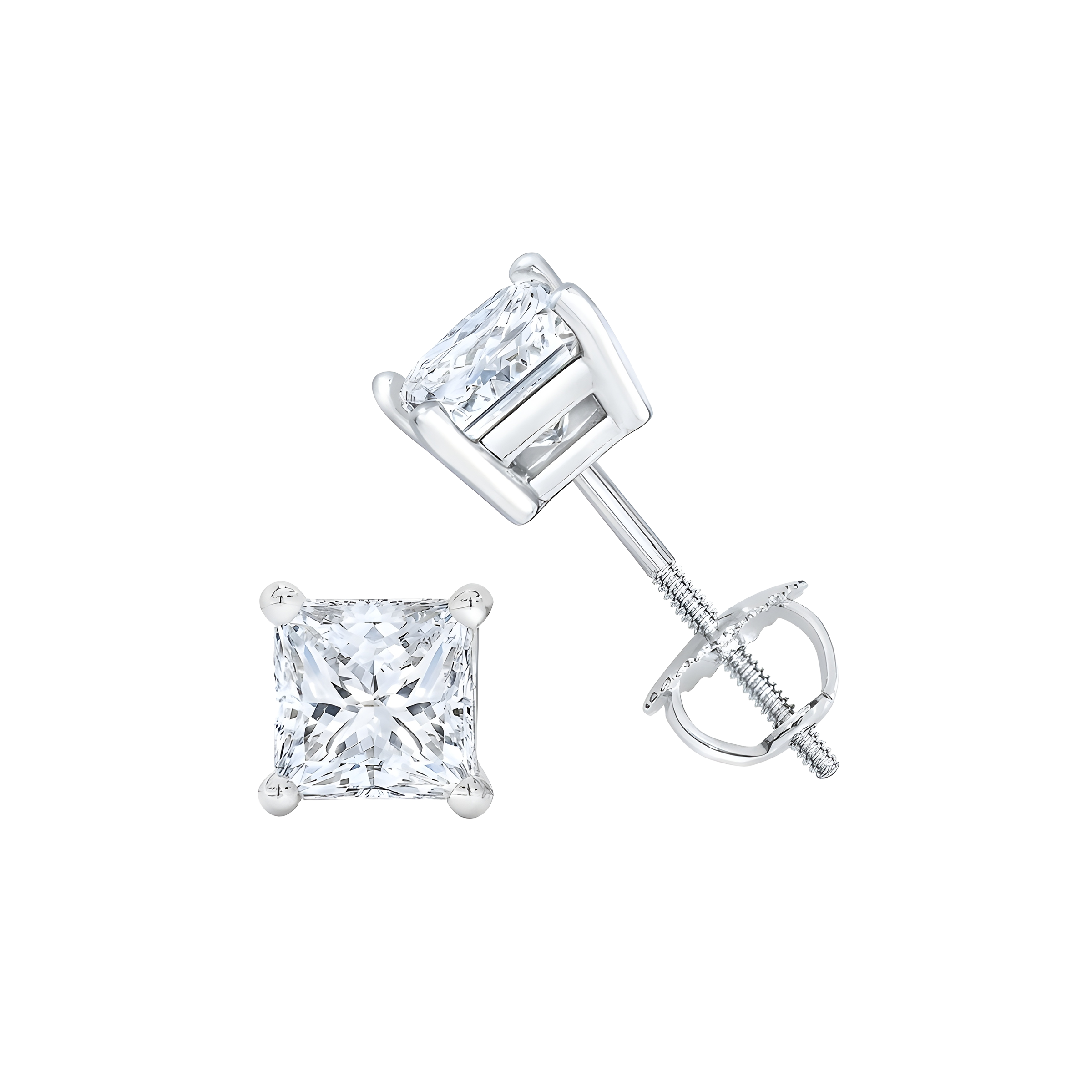 Princess Cut Diamond Stud Earrings in 18k White Gold