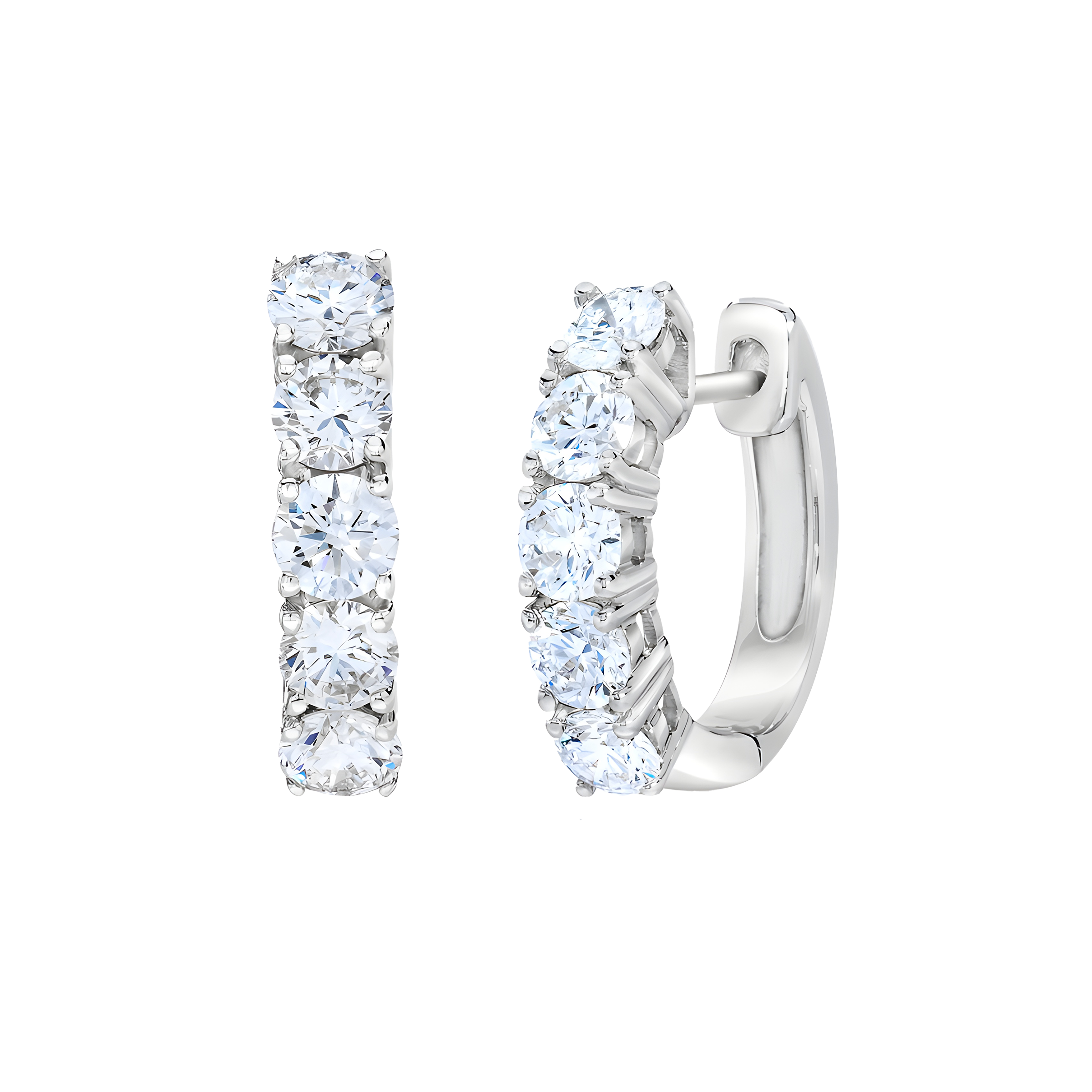Round Brilliant 14K White Gold Hoop Earrings
