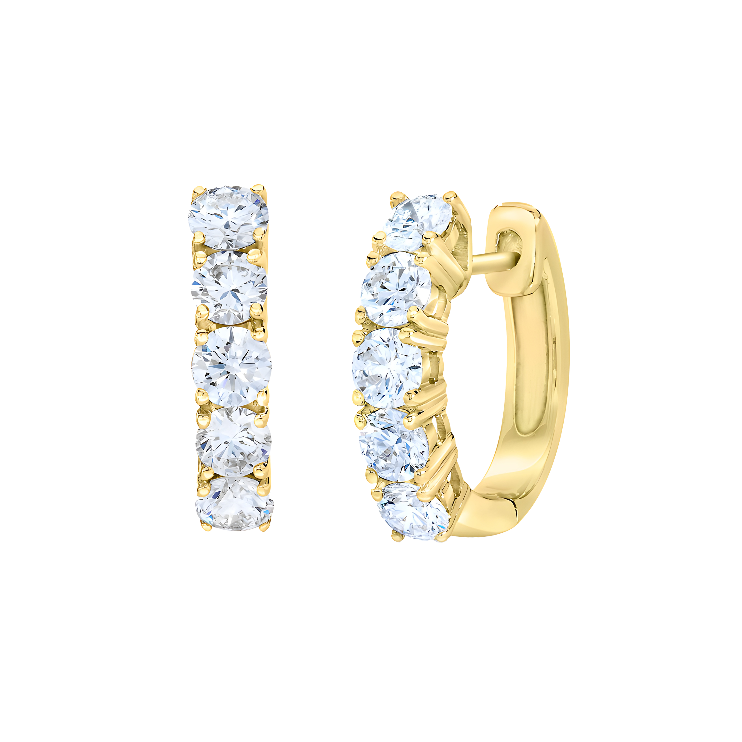 Round Brilliant 14k Yellow Gold Hoop Earrings