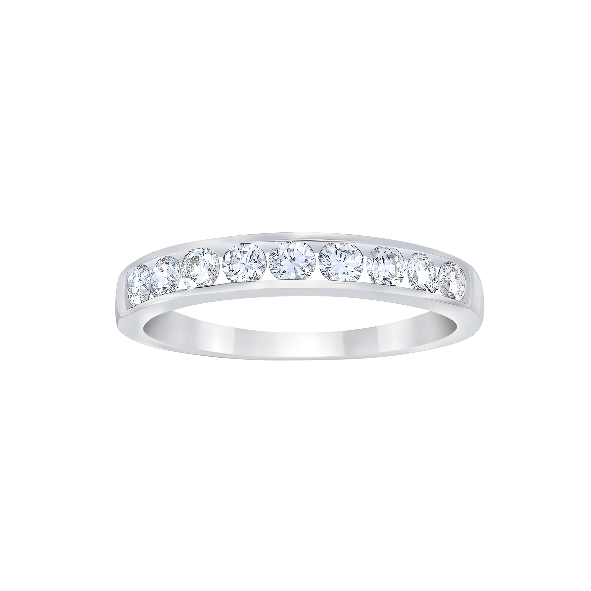 Round Brilliant Channel Set Wedding Band in 18k White Gold
