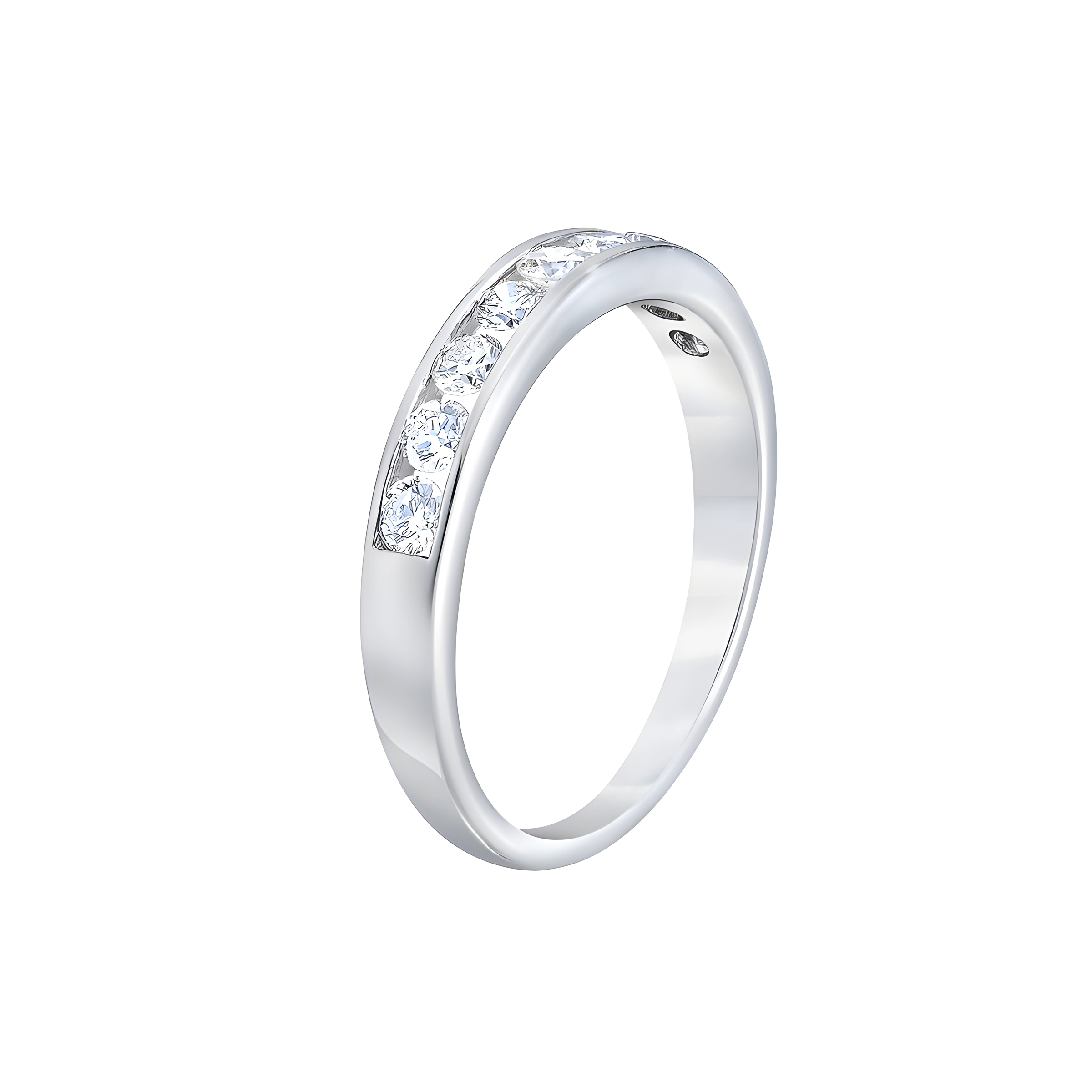 Round Brilliant Channel Set Wedding Band in 18k White Gold