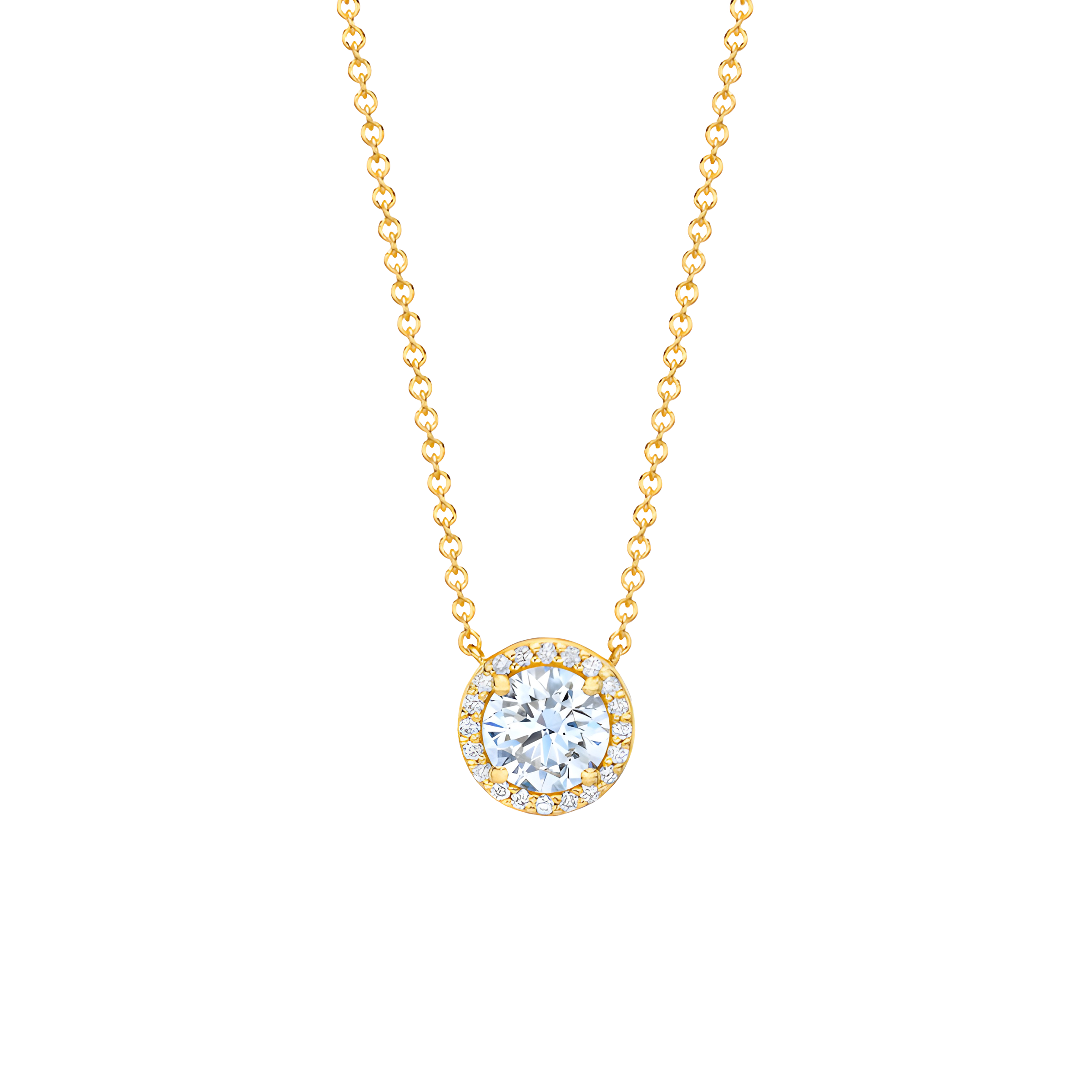 Round Brilliant Diamond Halo Pendent Necklace in 18k Yellow Gold