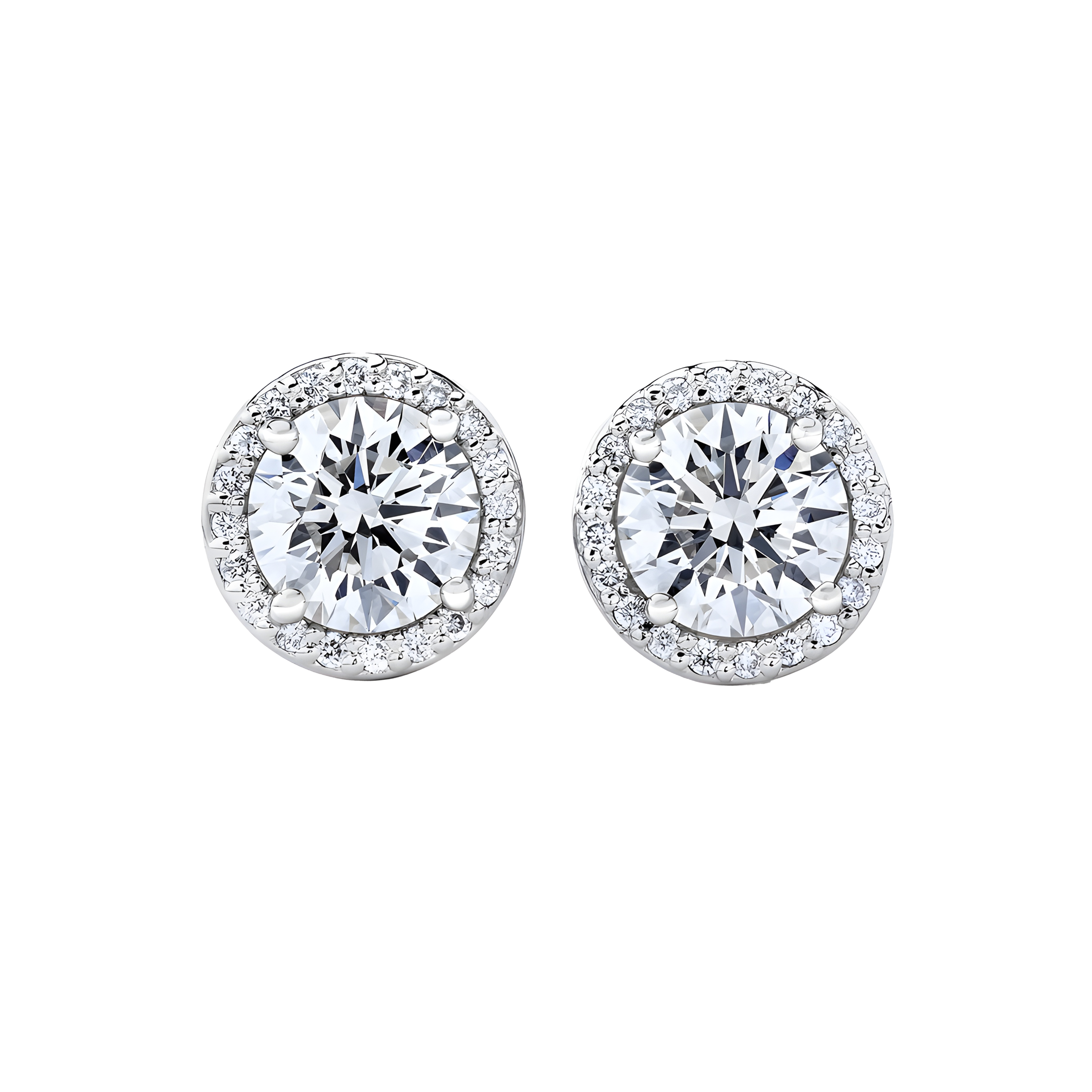 Round Diamond Halo Stud Earrings in 18k White Gold