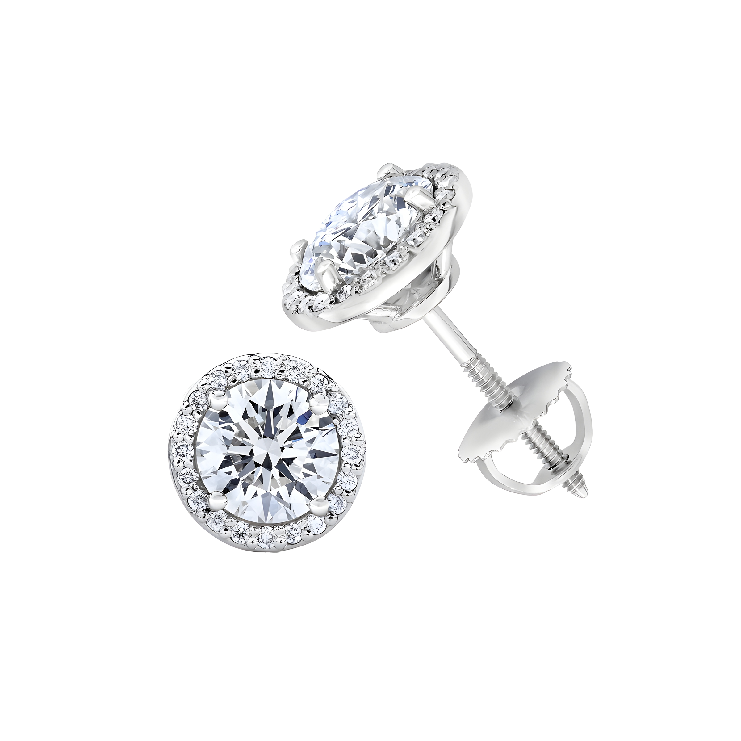 Round Diamond Halo Stud Earrings in 18k White Gold