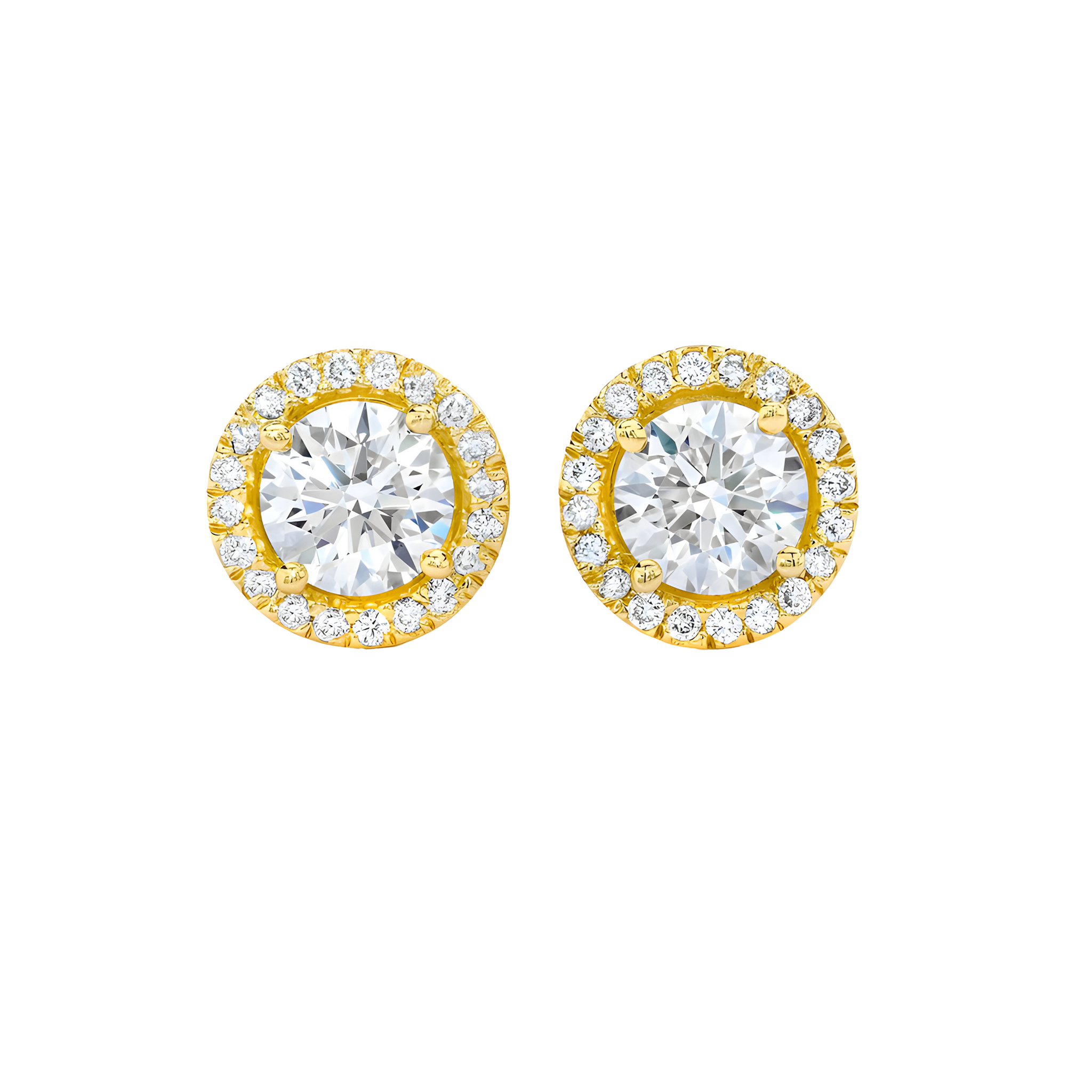 Round Diamond Halo Stud Earrings in 18k Yellow Gold