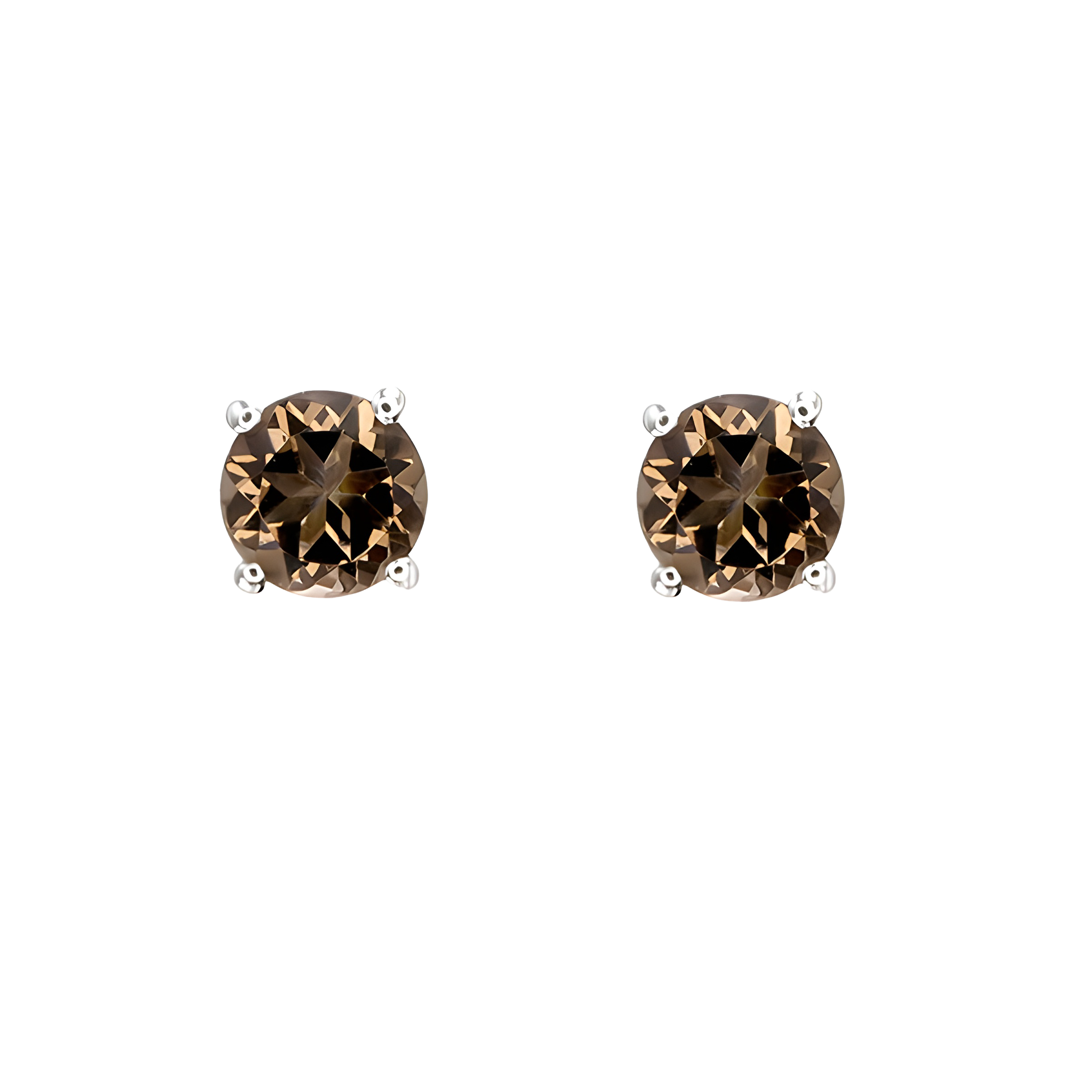 Smoky Quartz Stud Earrings in 18k White Gold