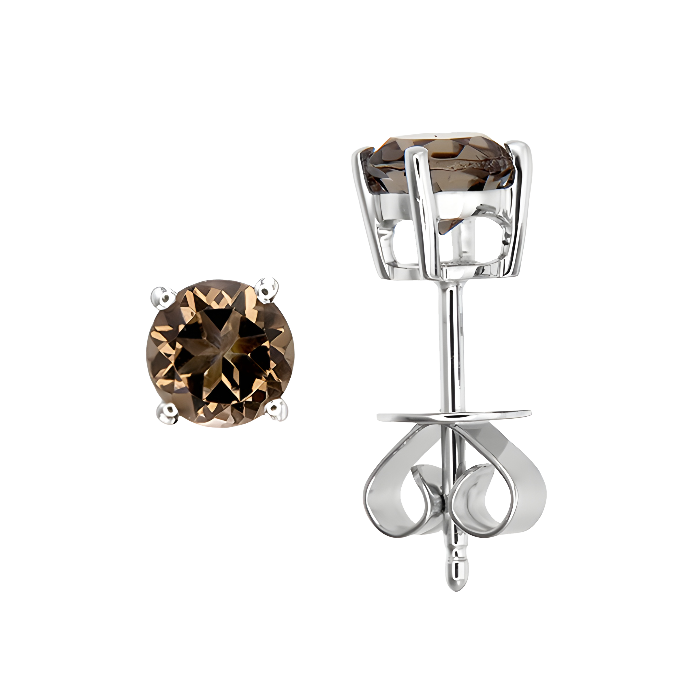 Smoky Quartz Stud Earrings in 18k White Gold