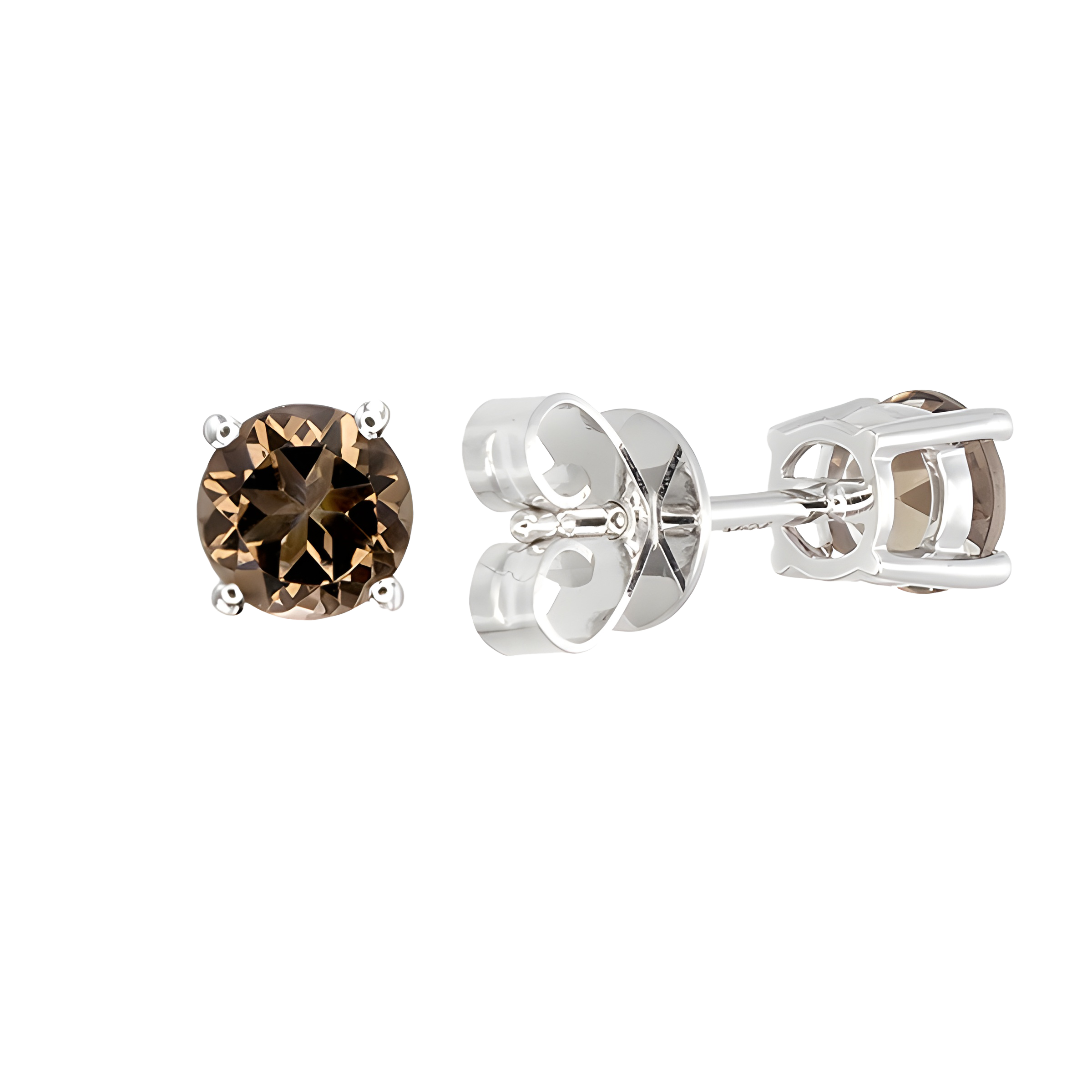Smoky Quartz Stud Earrings in 18k White Gold