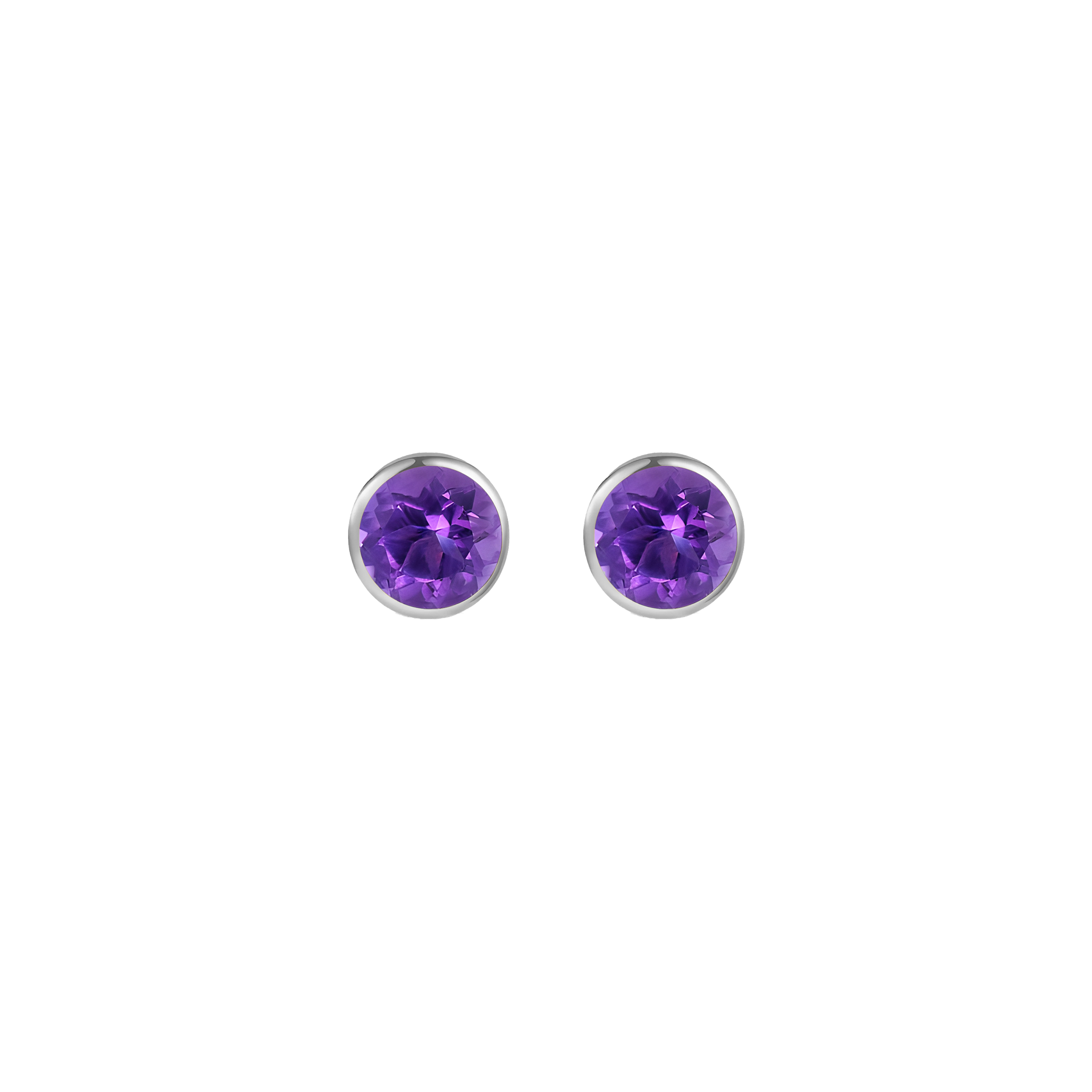 Amethyst Solid Bezel Set Earrings in 18k White Gold