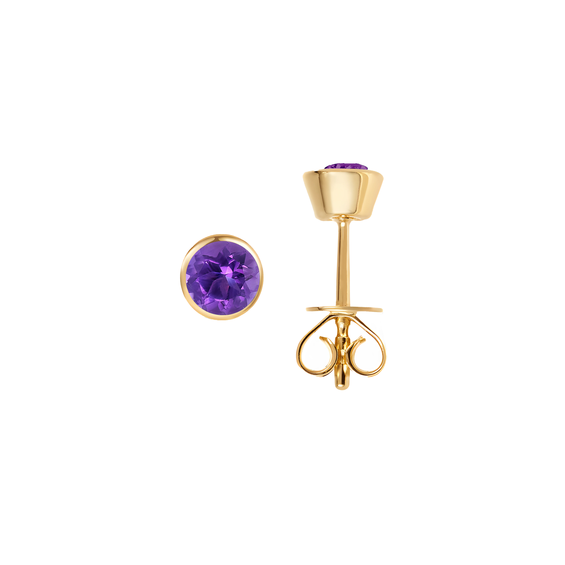 Amethyst Solid Bezel Set Earrings in 18k Yellow Gold