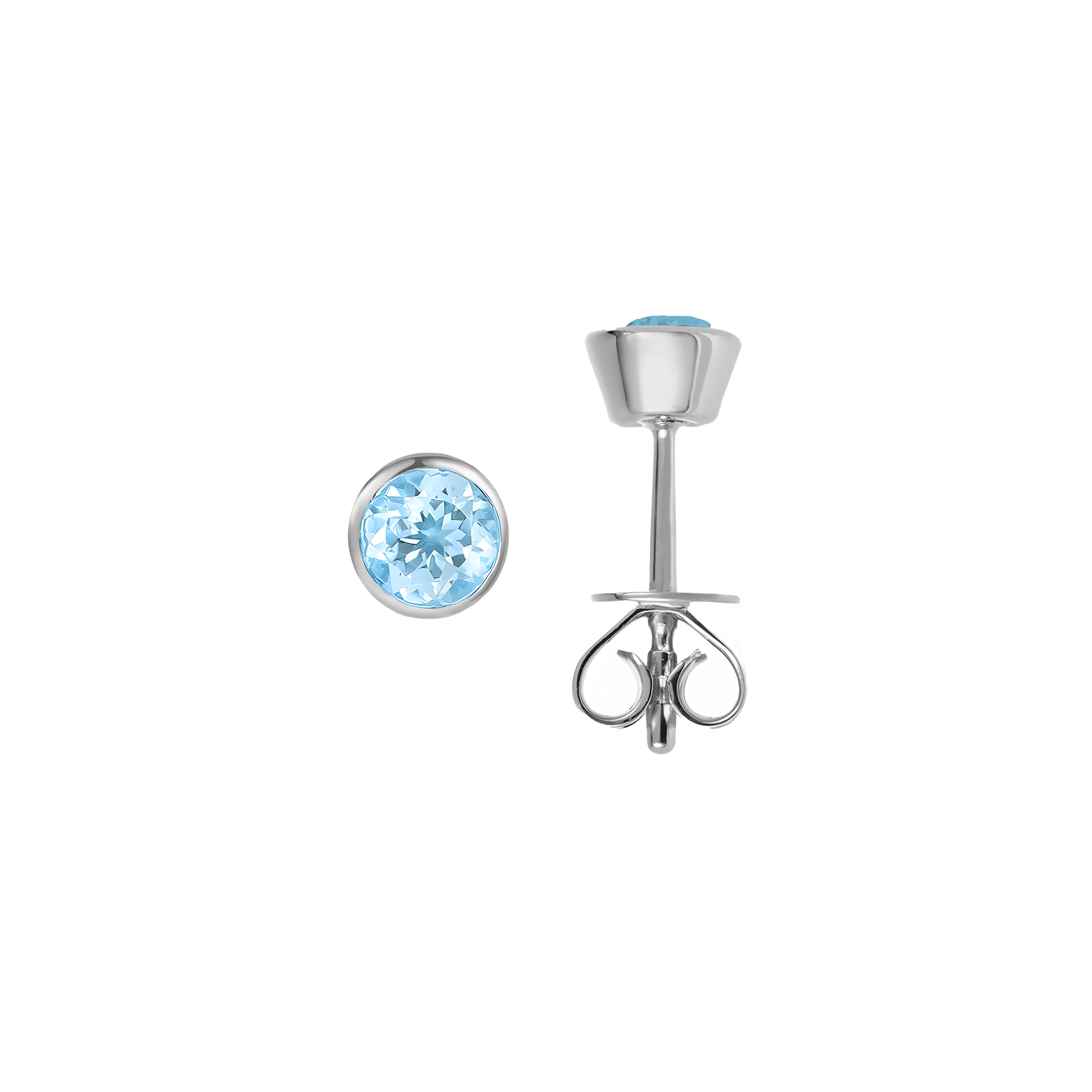 Aquamarine Solid Bezel Set Earrings in 18k White Gold