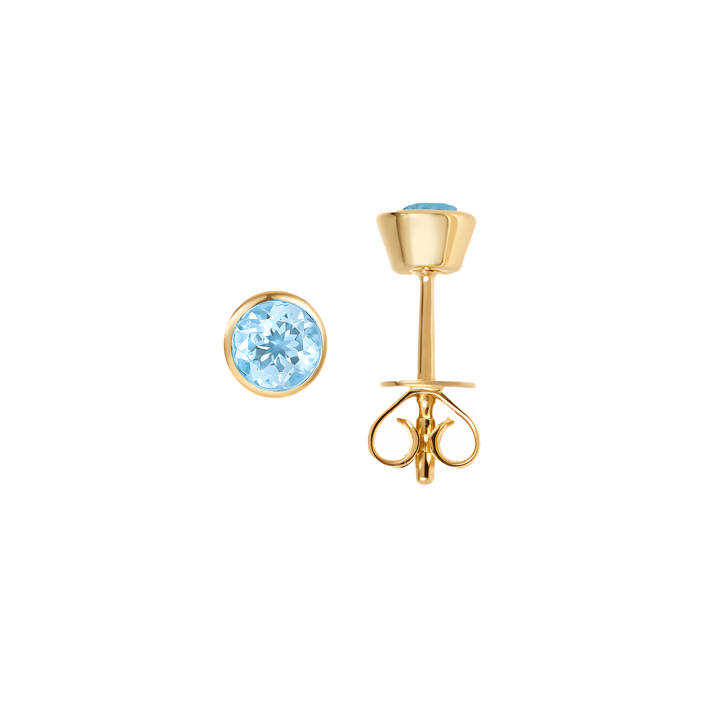 Aquamarine Solid Bezel Set Earrings in 18k Yellow Gold