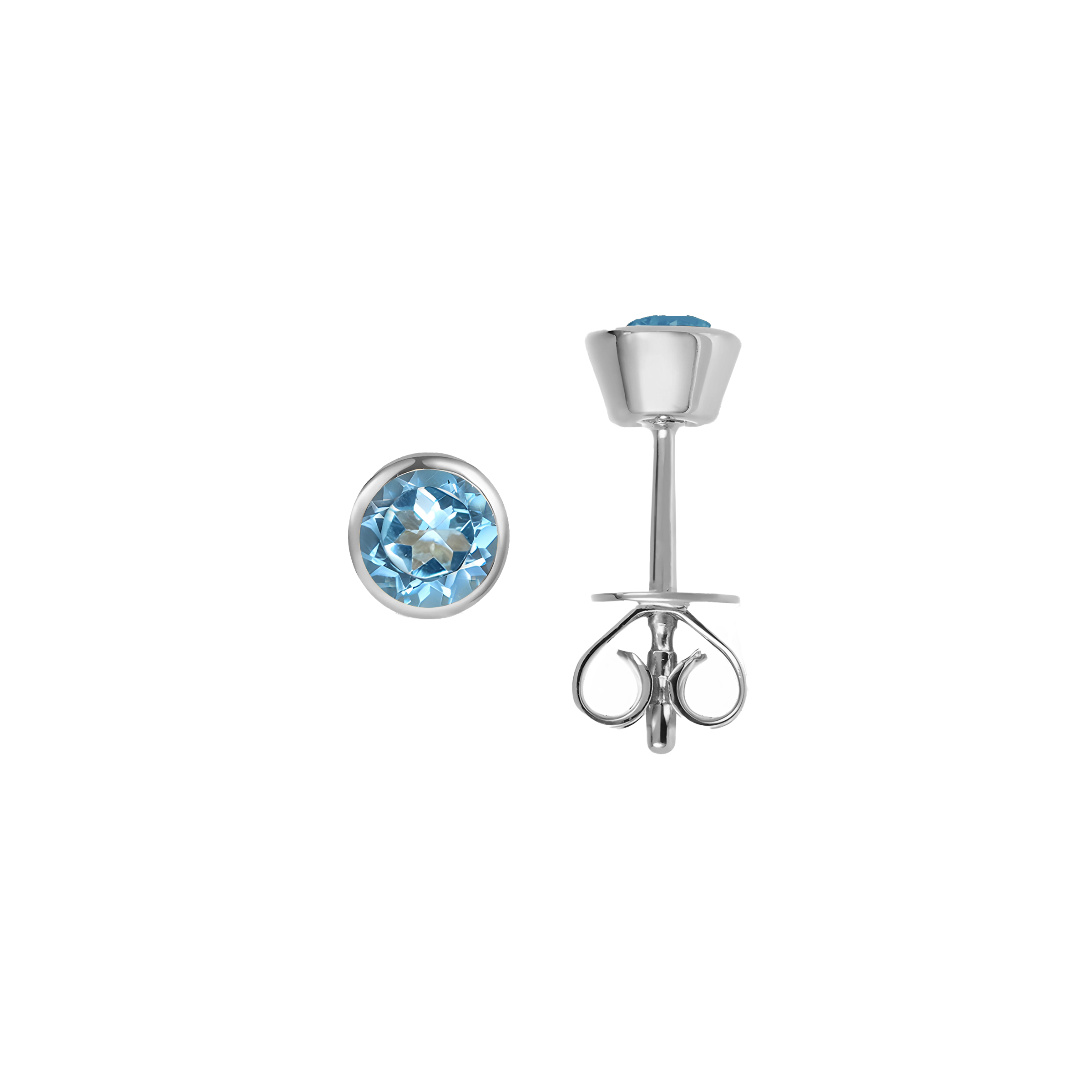 Blue Topaz Solid Bezel Set Earrings in 18k White Gold