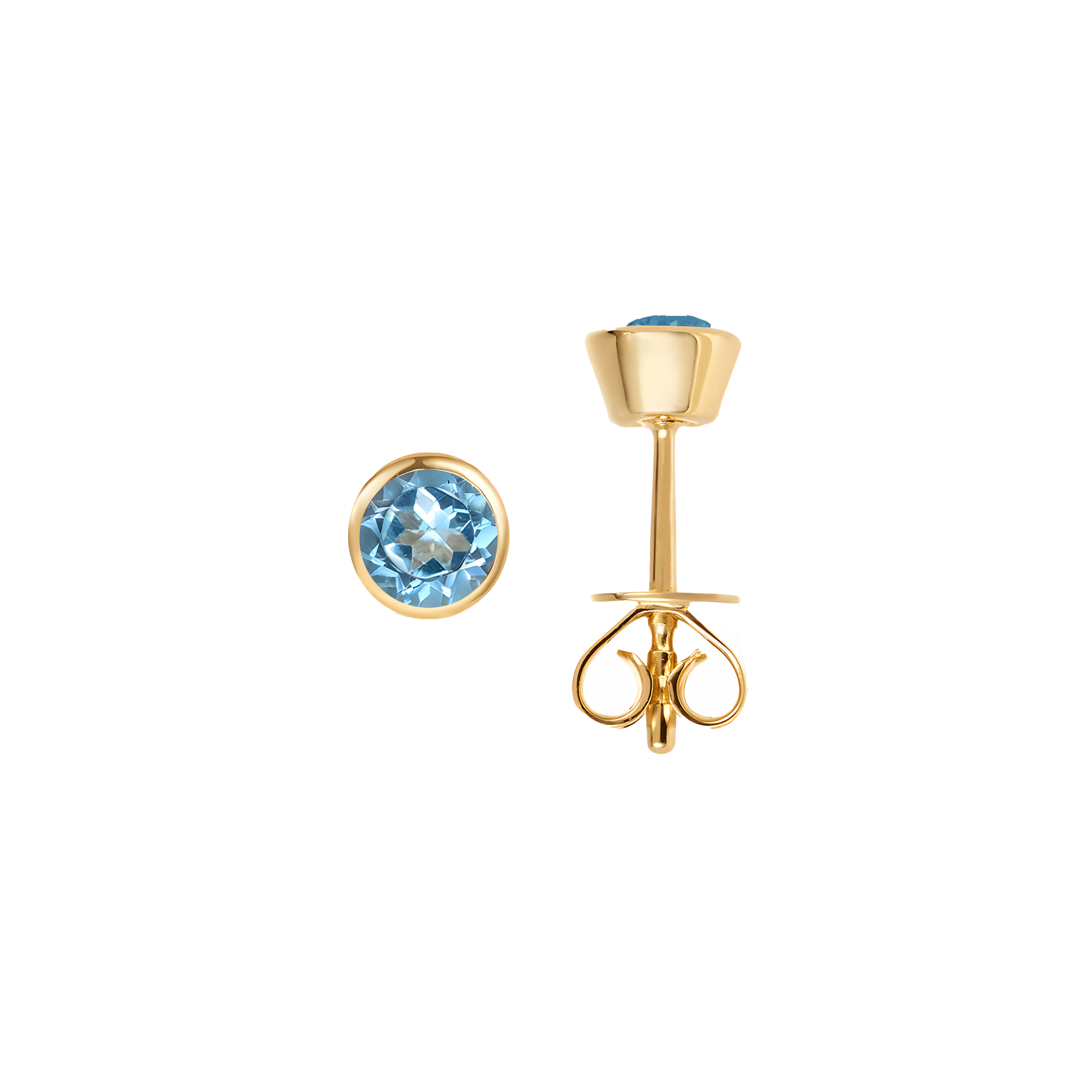 Blue Topaz Solid Bezel Set Earrings in 18k Yellow Gold