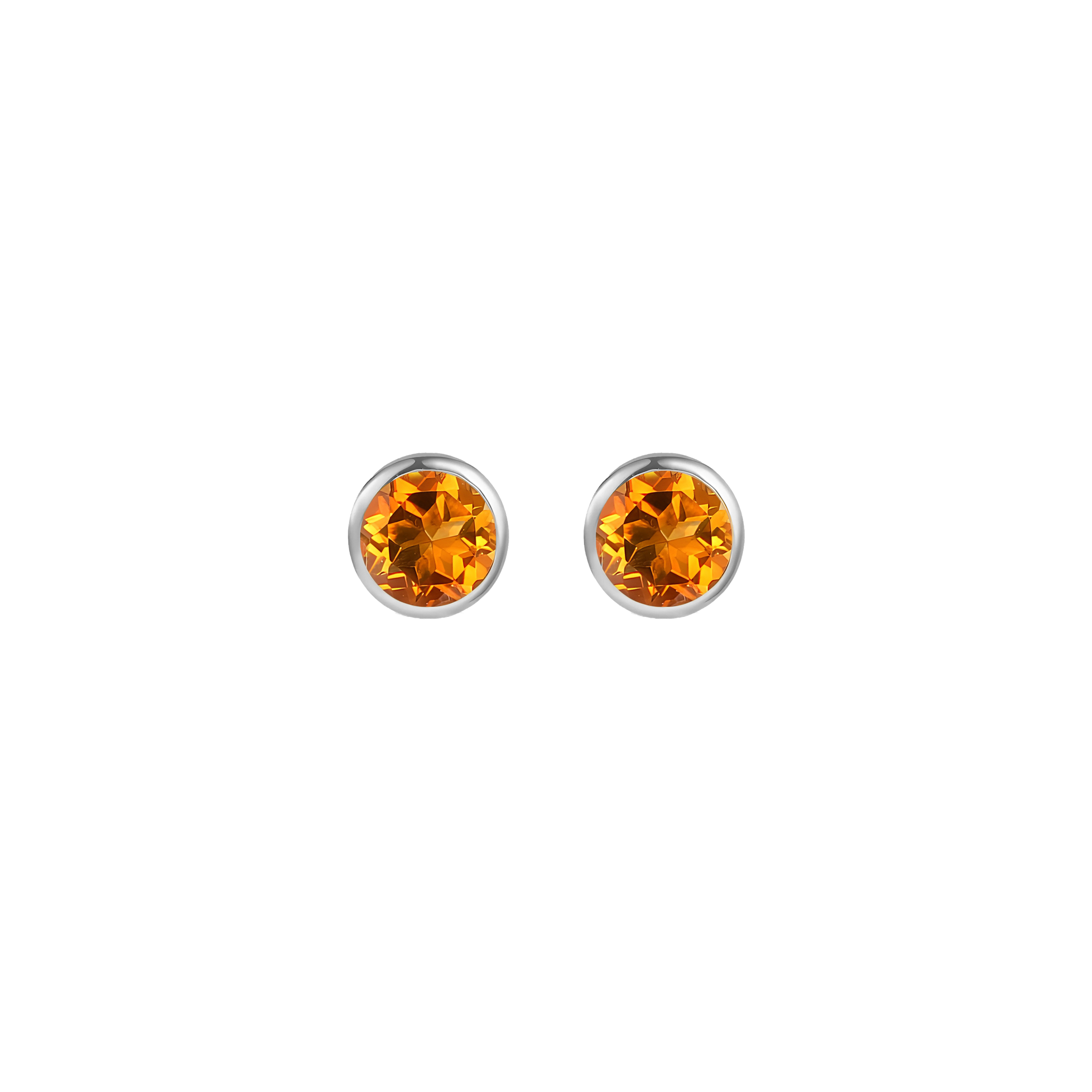 Citrine Solid Bezel Set Earrings in 18k White Gold