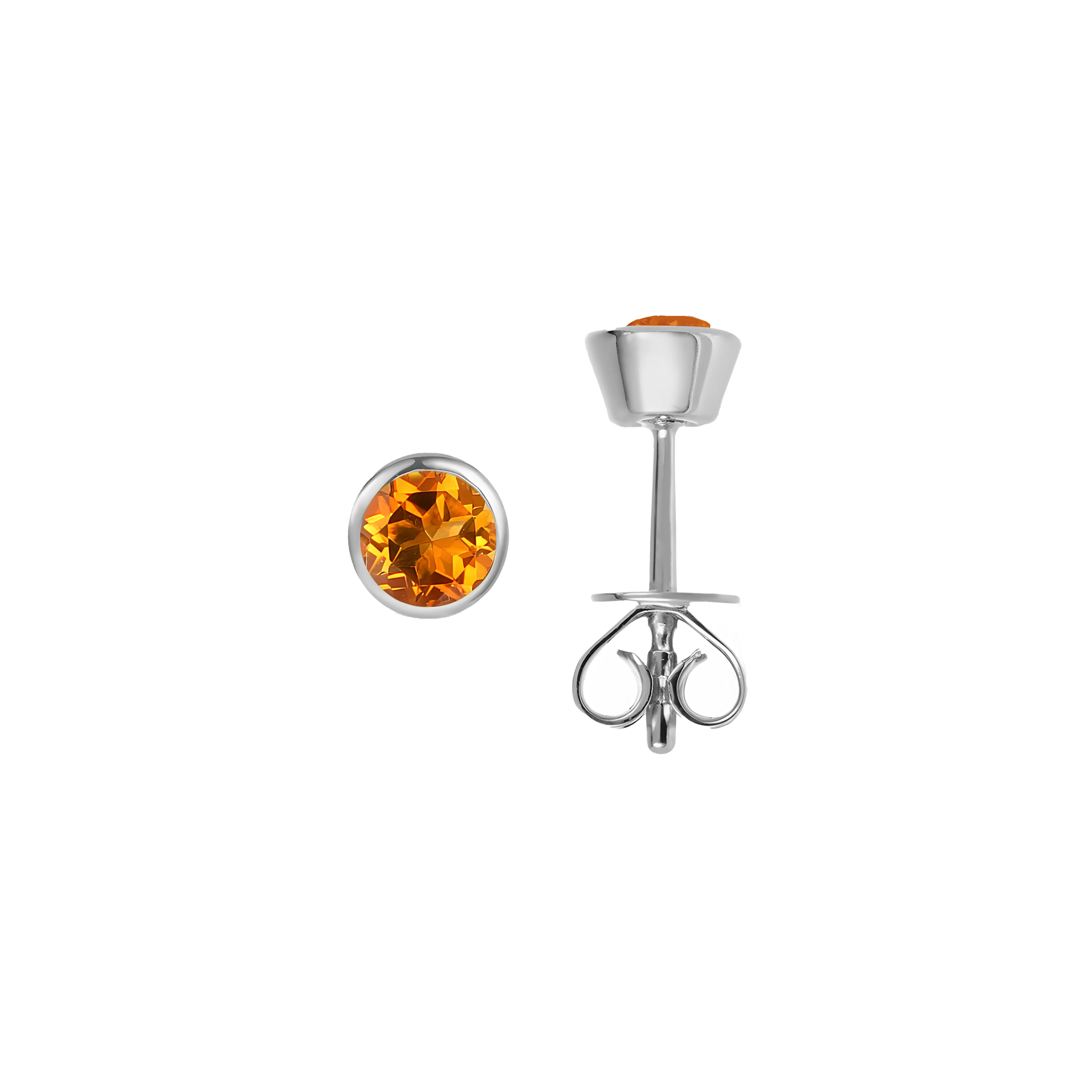 Citrine Solid Bezel Set Earrings in 18k White Gold