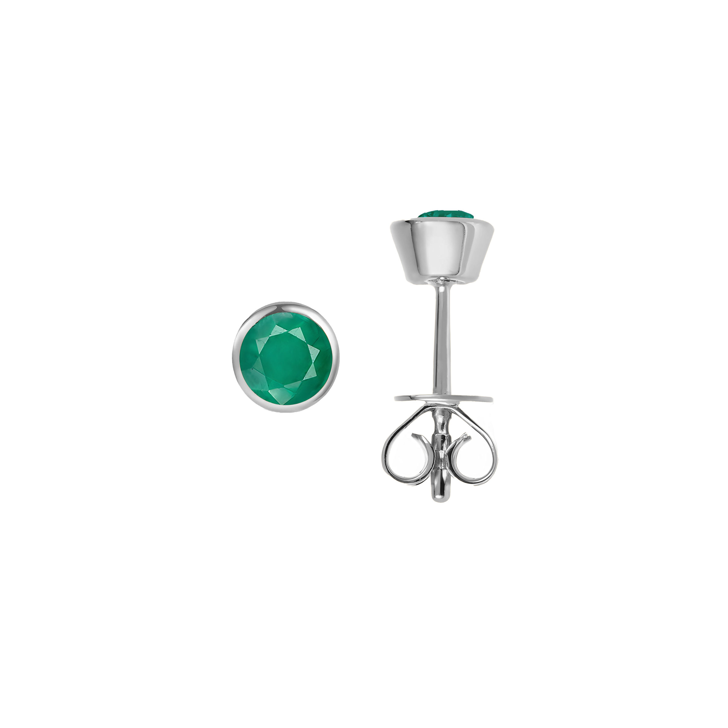 Emerald Solid Bezel Set Earrings in 18k White Gold