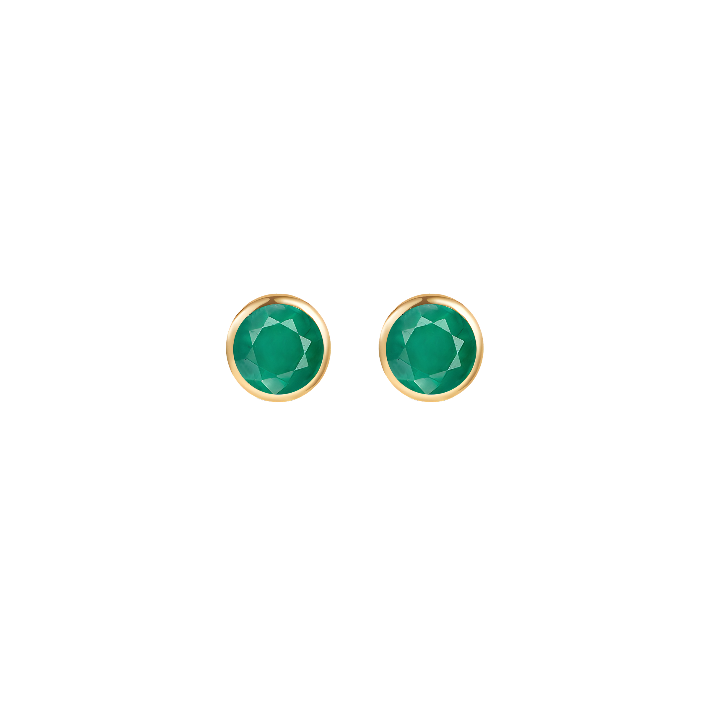 Emerald Solid Bezel Set Earrings in 18k Yellow Gold