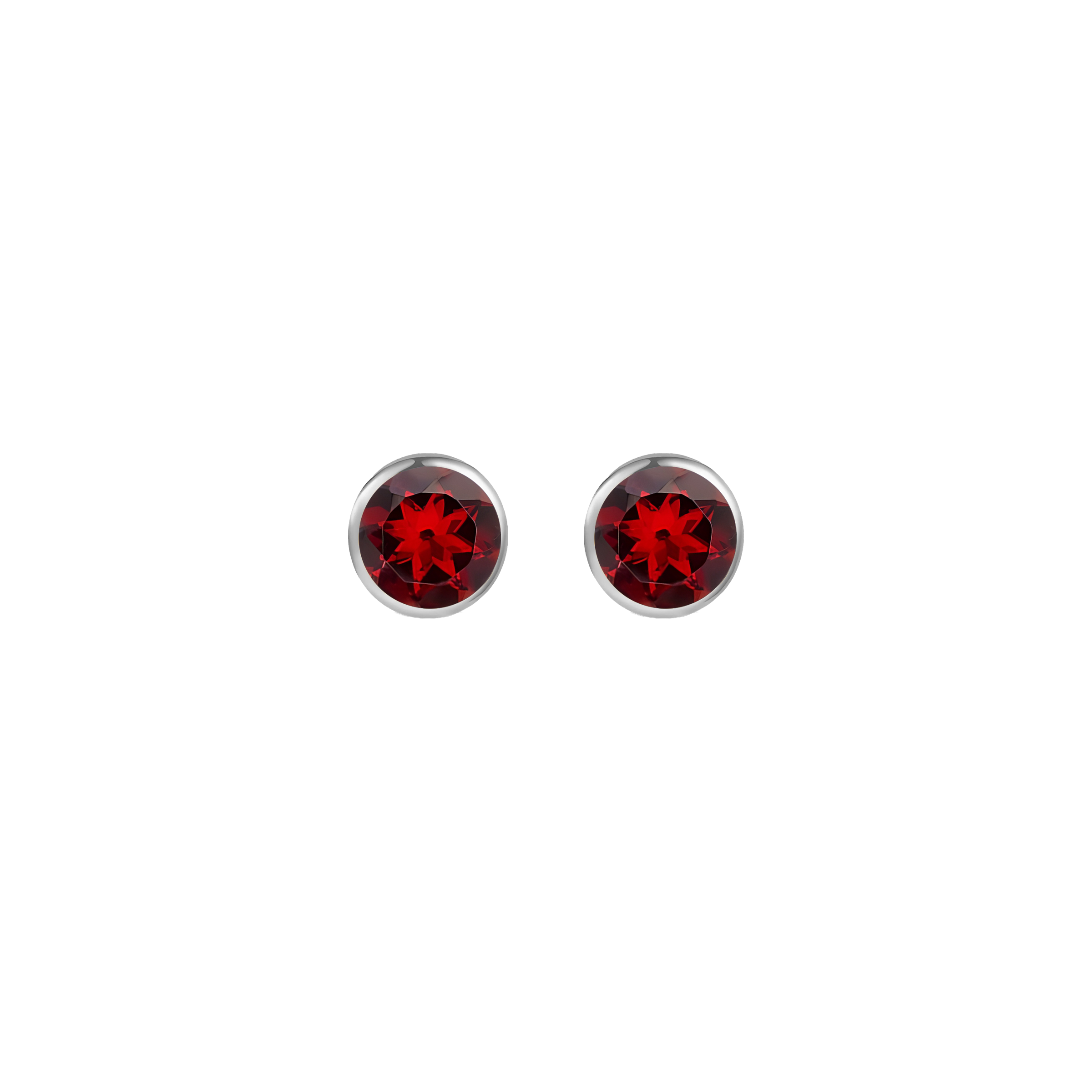 Garnet Solid Bezel Set Earrings in 18k White Gold